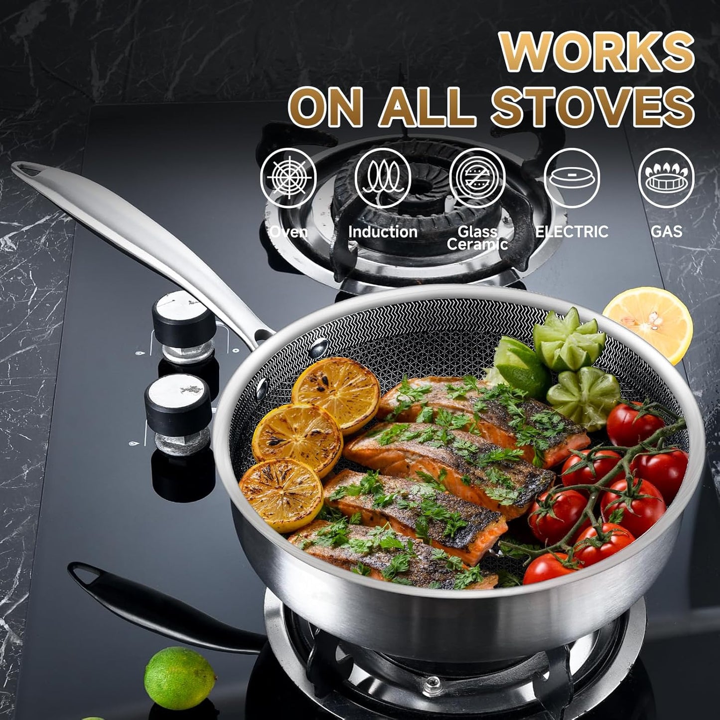 LOLYKITCH 3 Quarts Hybrid Stainless Steel Nonstick Sauté Pan,Skillet,10 Inch Induction Deep Frying Pan,Dishwasher and Oven Safe,Riveted Handle.