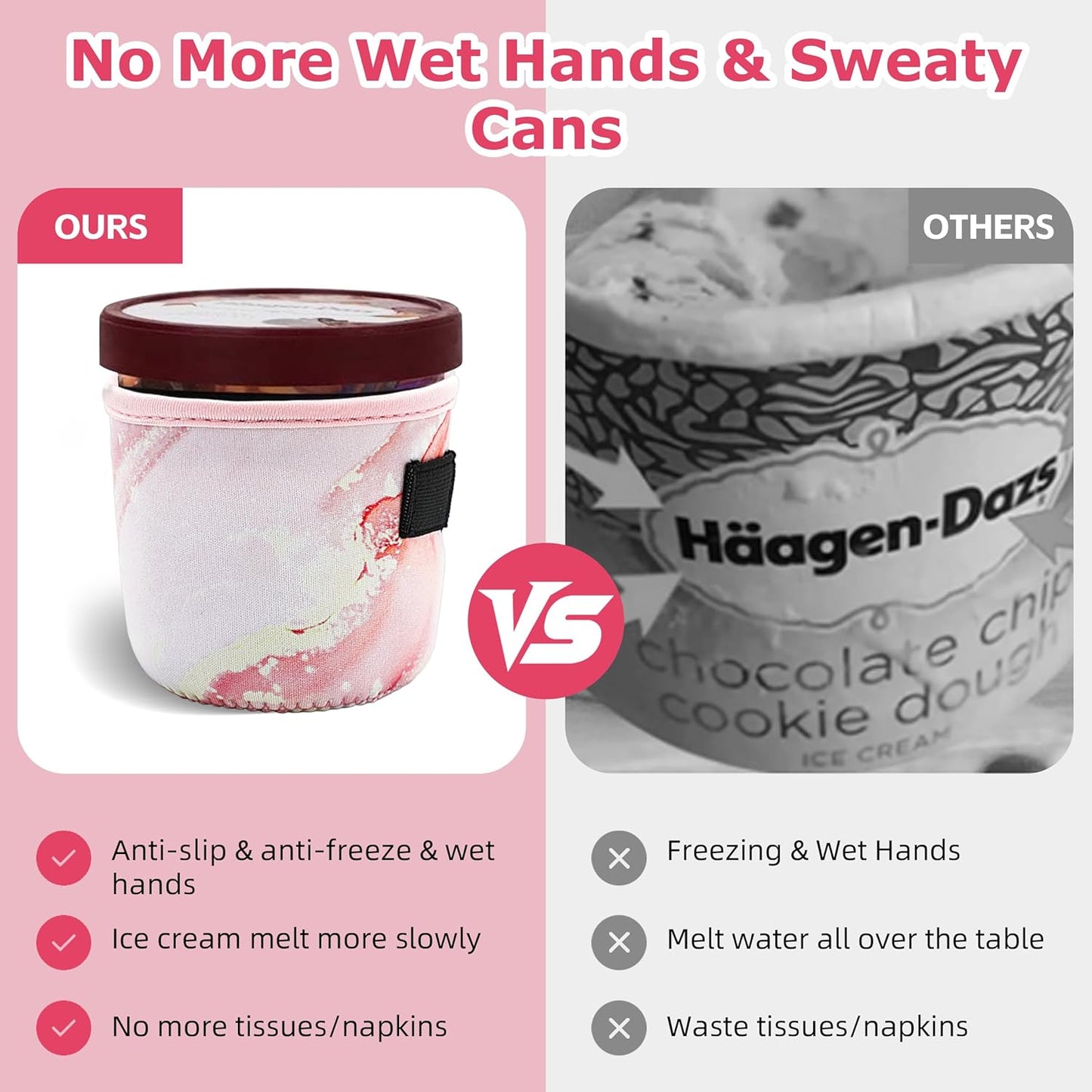 4 Pack Pint Size Ice Cream Sleeves Cozy Neoprene Cover with Spoon Holder Reusable Insulators Cream Sleeves (4 Pack A)