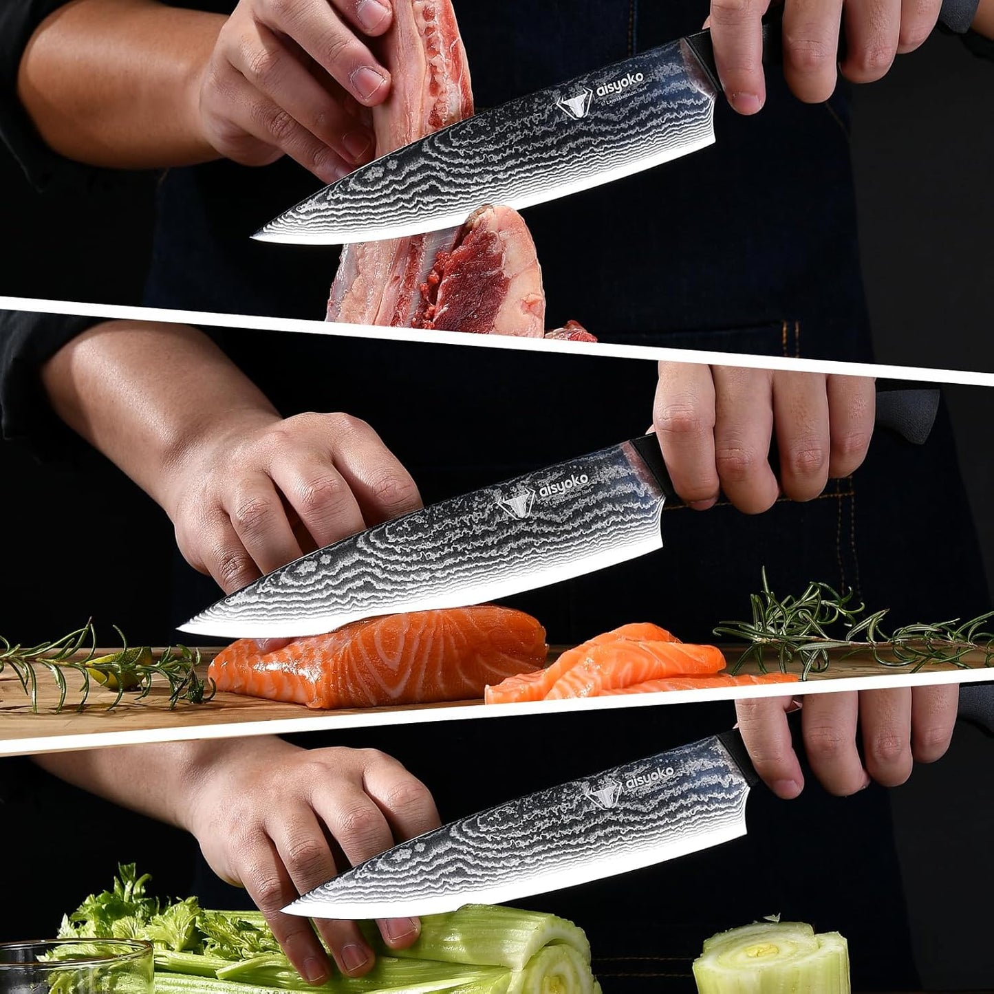 Professional Chef Knife 8 "Damascus Kitchen Knife 8C High carbon stainless steel Super sharp,Ergonomic Full Tang ABS Anti-Skid Handle utility knife Japanese Cooking Knife with Luxury Gift Box