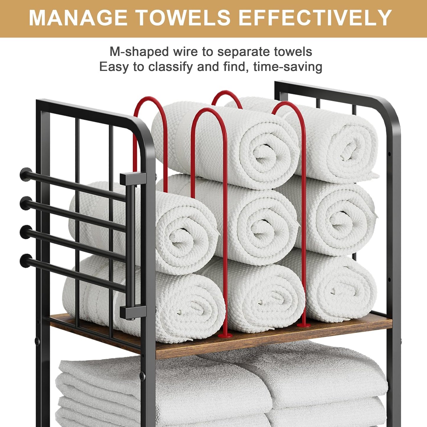 Towel Rack Free Standing 3-Tier M-Shaped Detachable Dividers, 4 Rotatable Bars Fast Drying, Pool Towel Rack, Space-Saving Towel Storage Organizer, Bath Towel Shelf for Home, Poolside Patent Pending