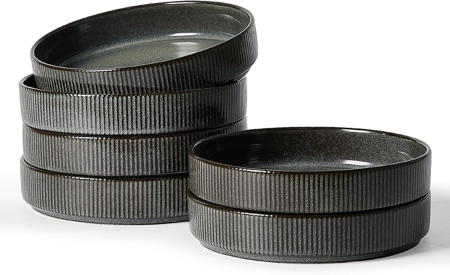 famiware Star 8.25" Pasta Bowls, Large Dinner Bowls Set of 6, Salad Bowl Plates, Shallow Bowls for Eating, Deep Forest