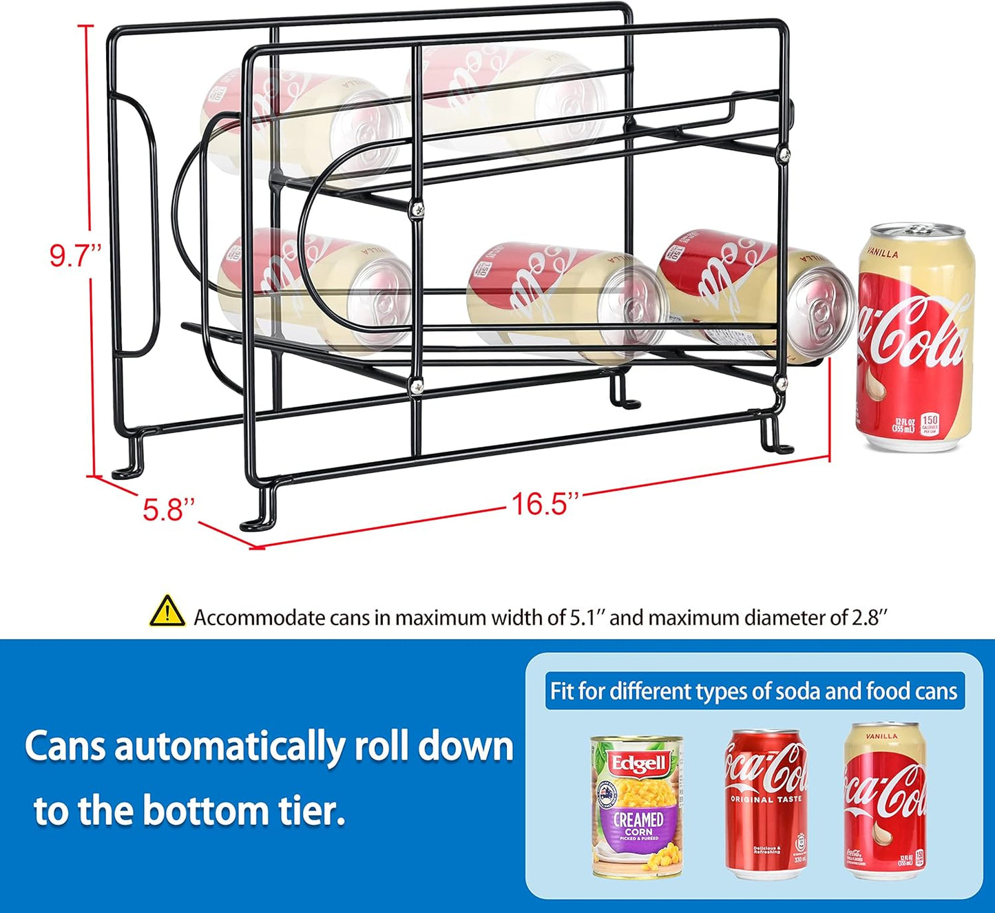 SUFAUY Soda Can Organizer Rack, Stackable Beverage Can Dispenser Holder for Pantry, Set of 2, Black