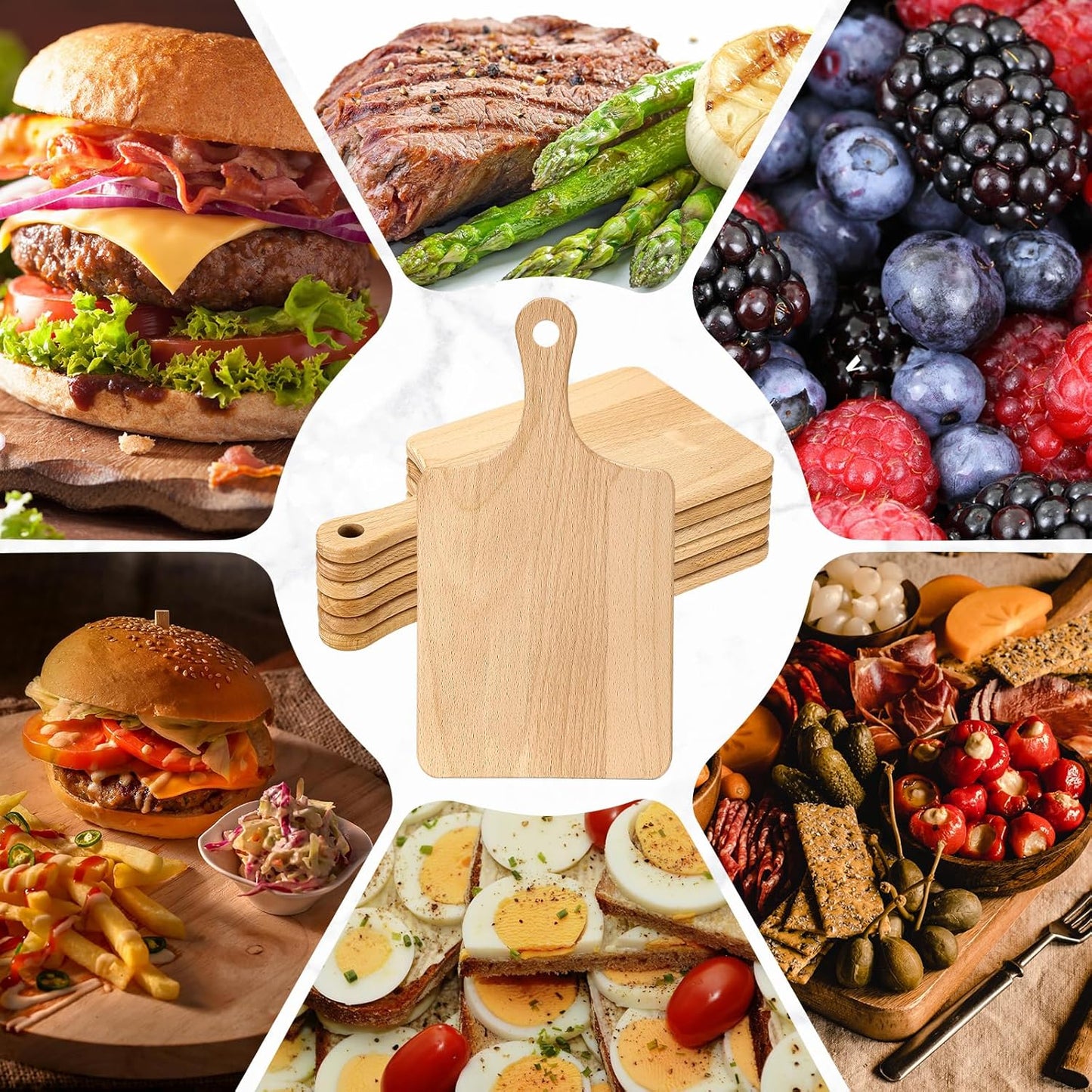 Lounsweer 6 Pcs Thicken Cutting Board Bulk Wood Board for Chopping Serving Charcuterie Material for Laser Engraving Mother' Day Wedding Housewarming Gift