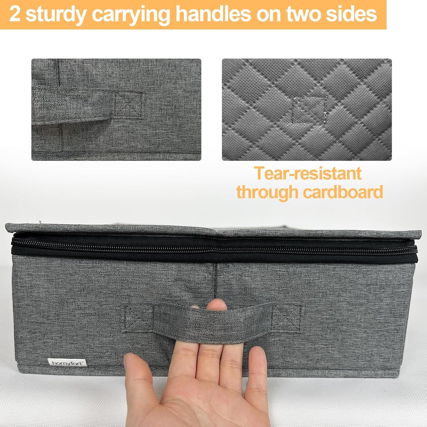 Platter Storage Case - Stackable China Storage Containers Hard Shell with Durable Zipper & Label & Sturdy Handles, 5.3” Height, Structured Top, 4 Felt Dividers Included (Dark Gray)