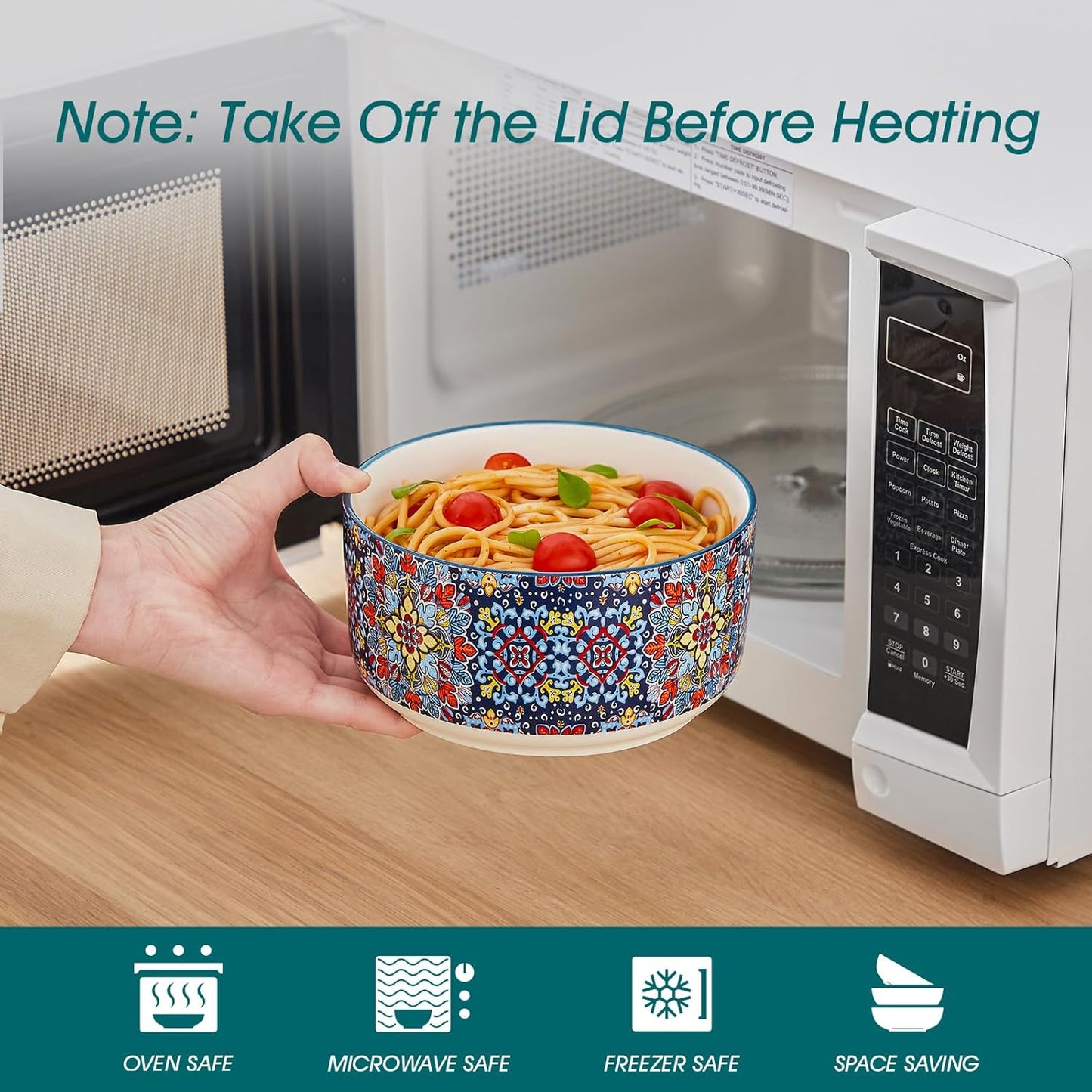 vancasso Mixing Bowls with Lids Set of 4, Ceramic Nesting Bowls Serving Bowl for Food Storage, Microwave and Dishwasher Safe, 60/36/20/10 OZ, Series SIMI