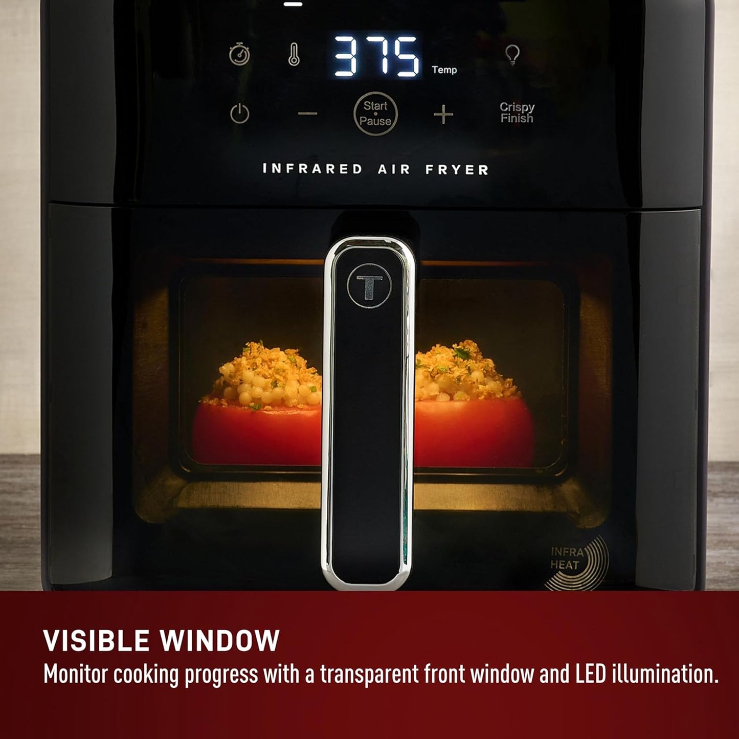 T-fal Infrared Air Fryer: 6 qt Digital Touch Screen, 7-in-1 Cooking Functions, 45-Seconds to reach 750°F on carbon fiber heater surface, No-Shake Technology, Crispy Finish, 1550W, Black