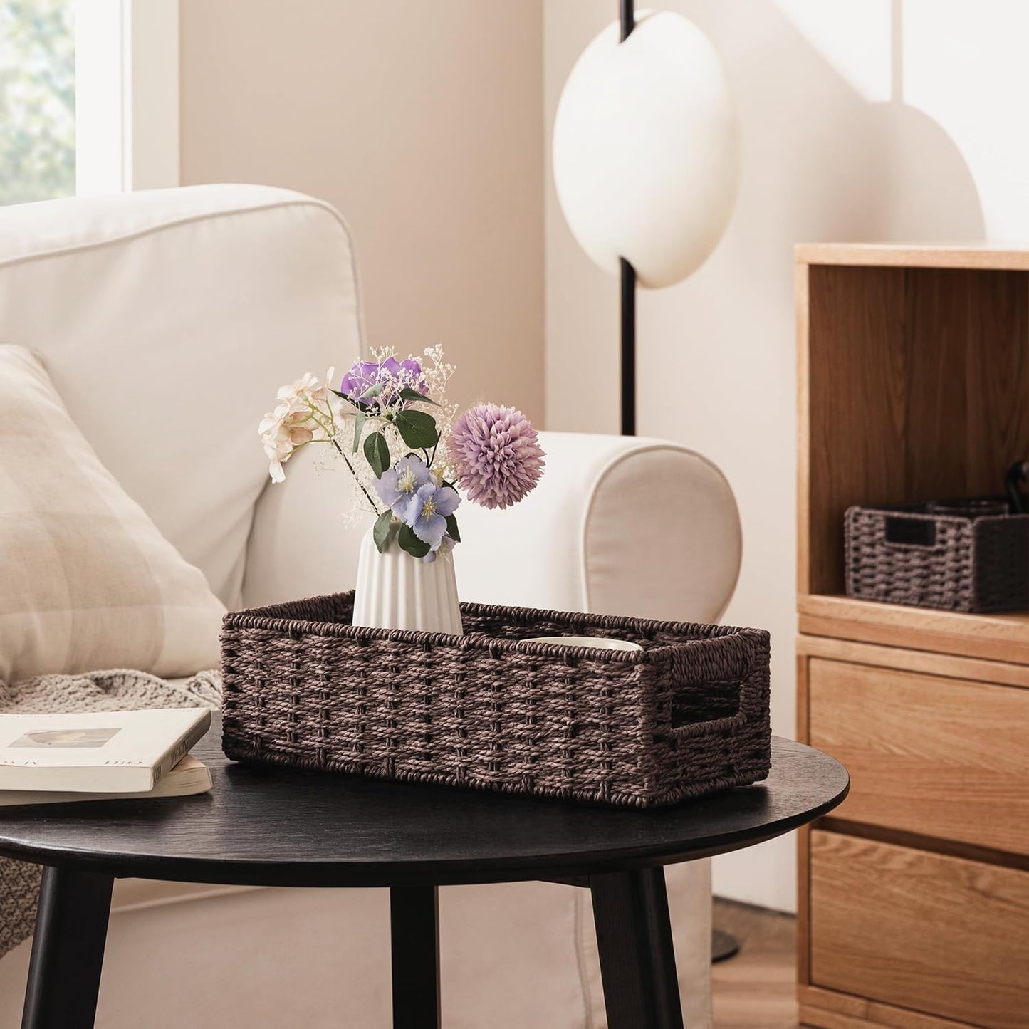 UBBCARE Toilet Tank Basket for Bathroom, Hand Woven Paper Wicker Basket for Organizing, Countertop Decorative Storage Basket with Handles, 2-Pack, Dark Brown