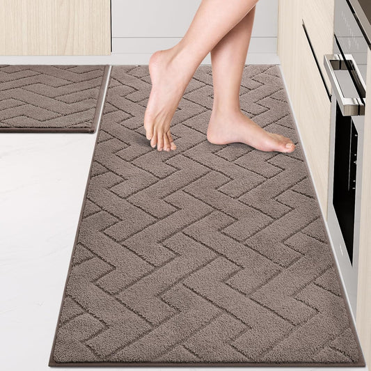 Machine Washable Kitchen Rugs Set (24" x 36"+24" x 60"), Non-Slip Kitchen Runner Rugs Mats for Floor, Absorbent Comfort Standing Mats for Kitchen, Sink and Hallway, Rolled Packaging, Grayish Brown