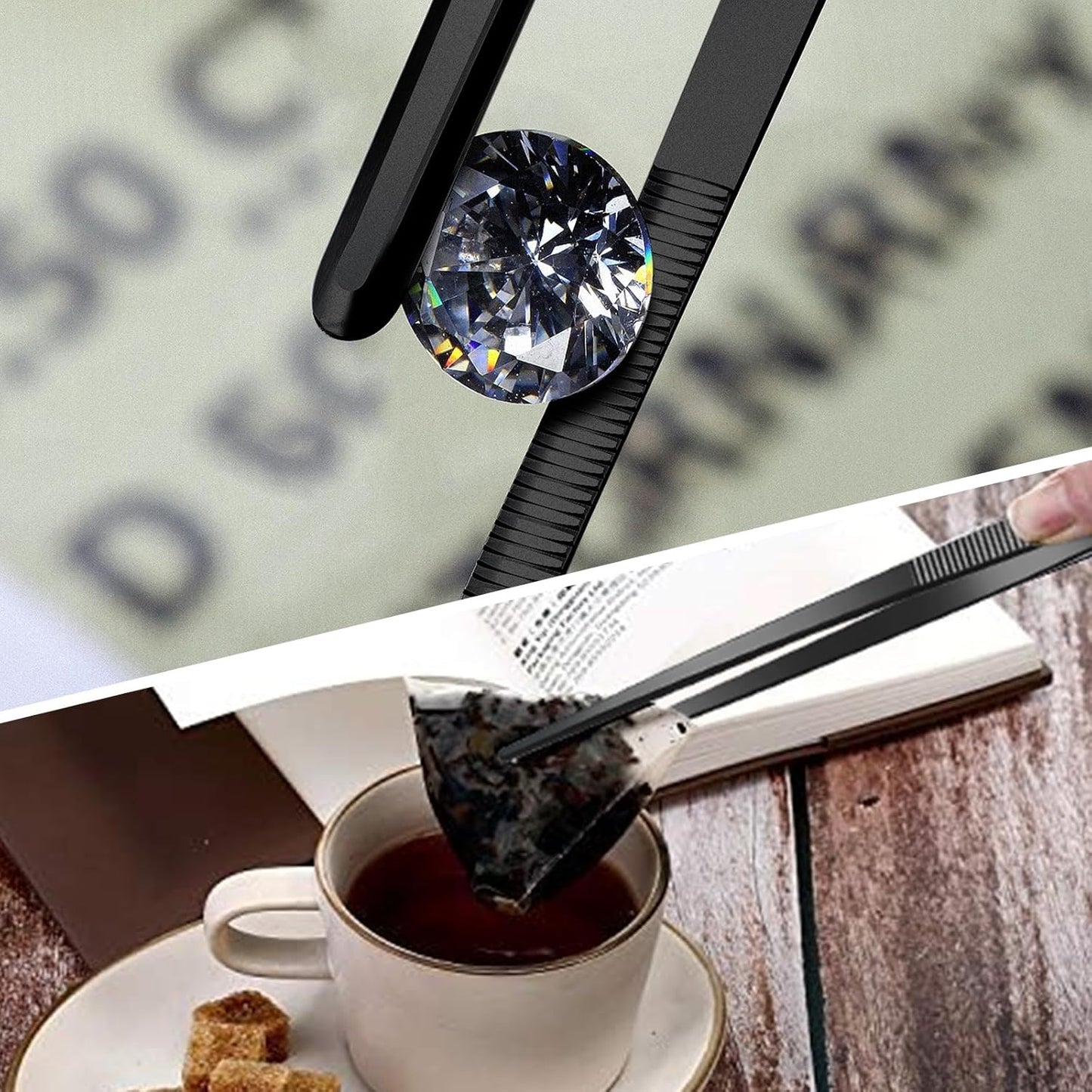 Yaomiao 4 Packs 8 Inch Bar Tweezers Black Long Garnish Tongs Stainless Steel Kitchen Cooking Tongs Tweezers for Food Cocktail Korean BBQ Bartender Chef, Multi-use