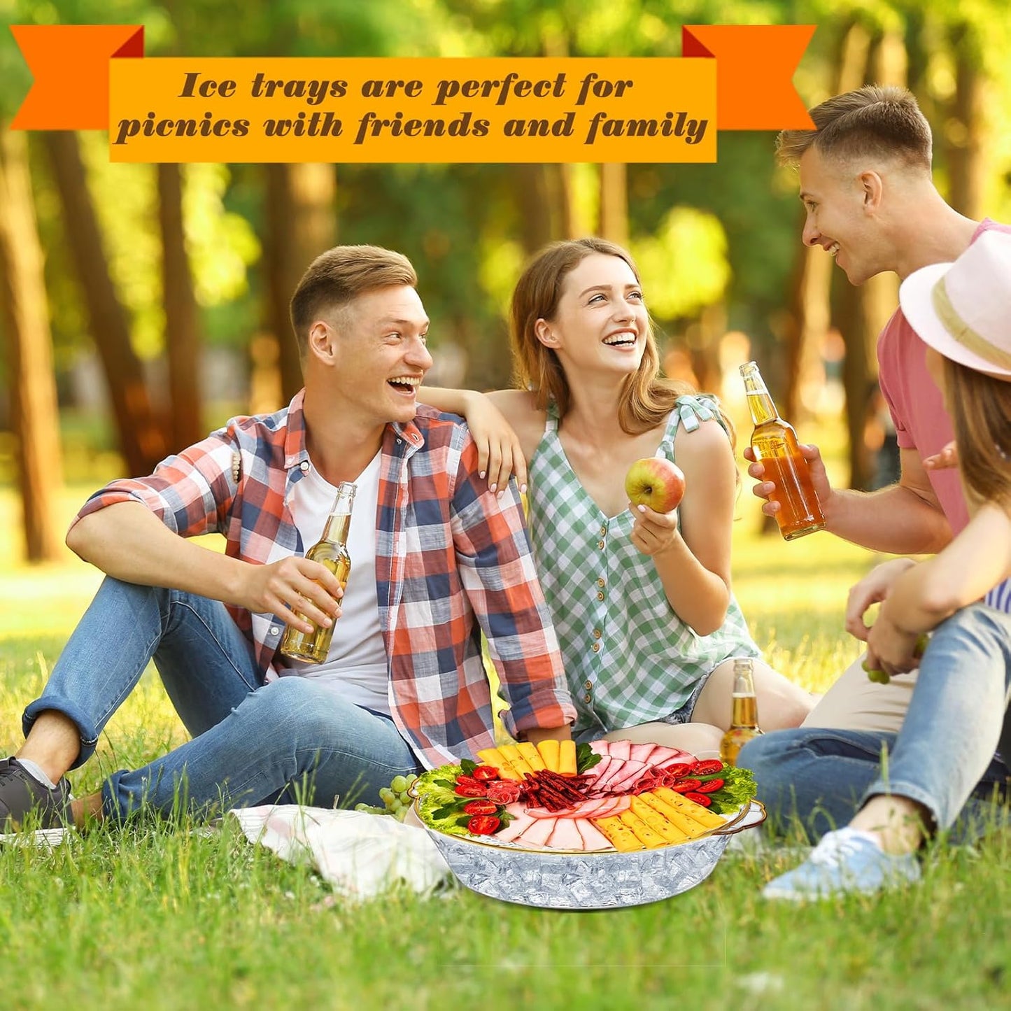 Baderke 6 Set 11.8" Chilled Serving Tray for Parties with Compartments Ice Chilled Party Platter Charcuterie Serving Board Cold Dish Dip for Fruit Seafood Vegetable Shrimp Cocktail (Gold)