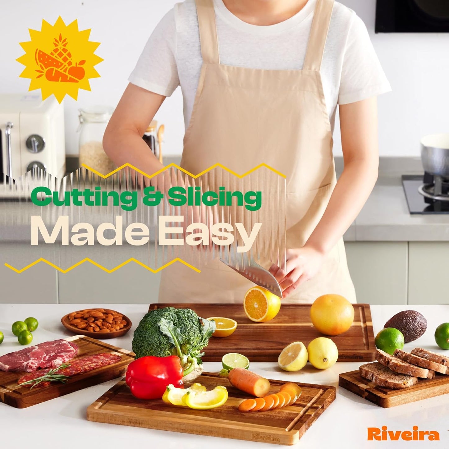 Riveira Acacia Wood Cutting Board – Versatile and Durable: Set Of 3 Pcs Rectangular Wooden Cutting Board – Natural Wooden Cutting Boards For Kitchen – Complete Acacia Wooden Chopping Board