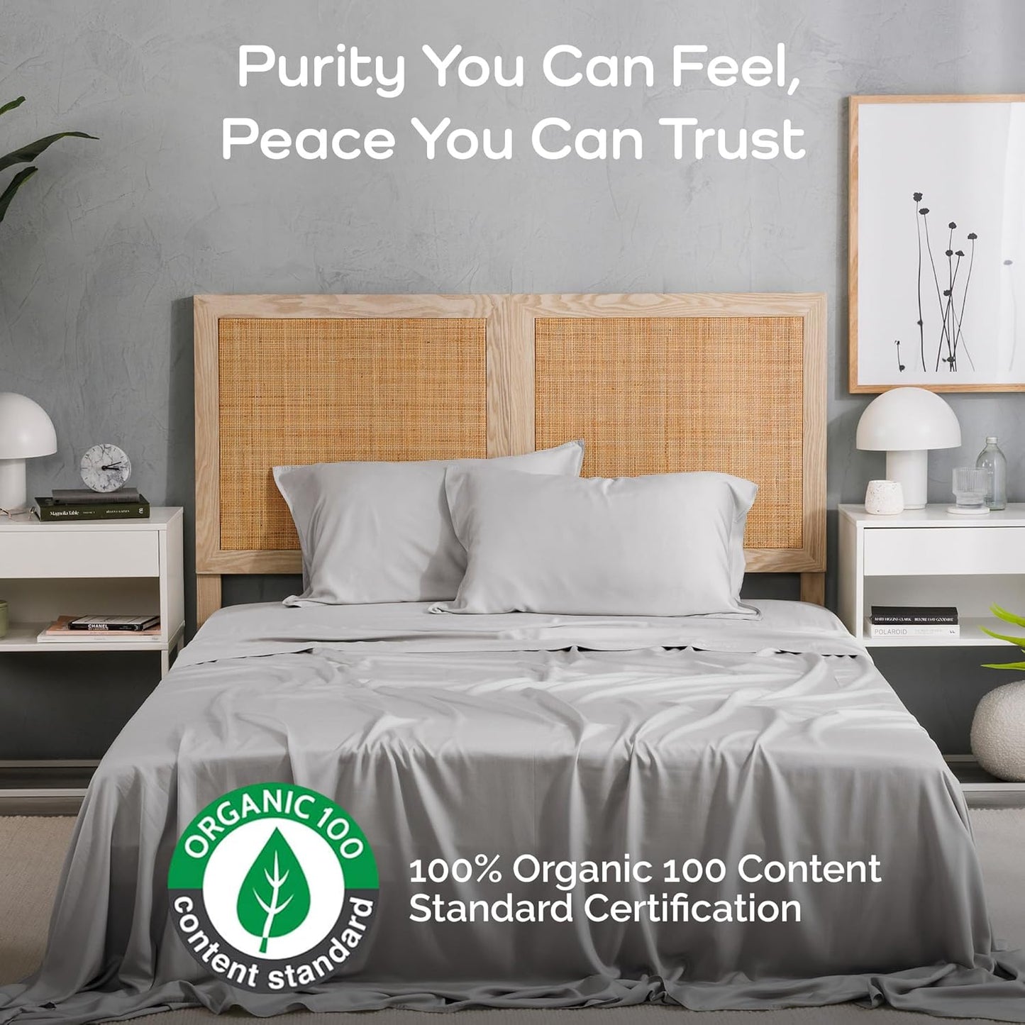 100% Viscose from Bamboo Sheets California King Size, Super Soft Bedding Set, 4PC Cooling Sheets for Hot Sleepers, Vegan Silk Moisture Wicking, Organically Grown Bedsheet, Gray Mist - 72" x 84"