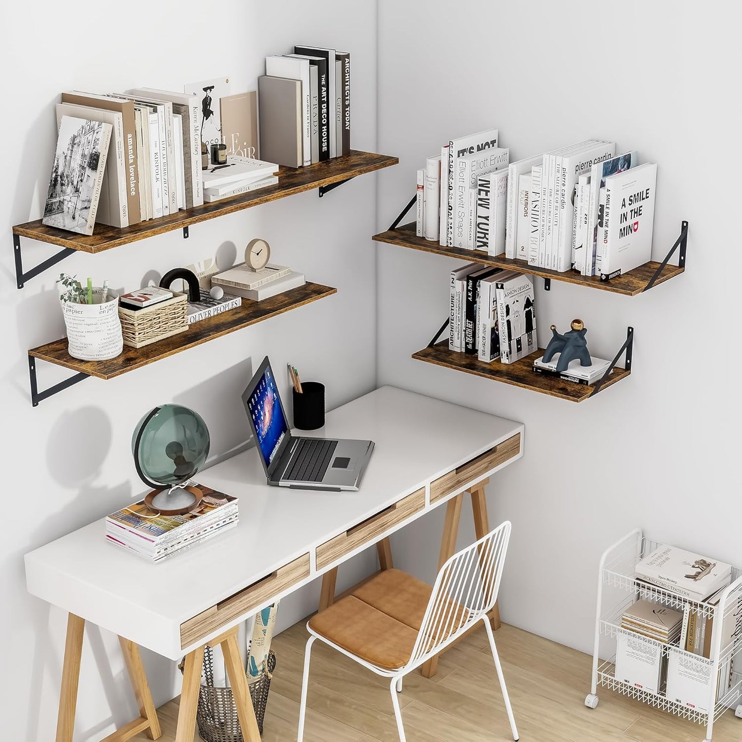 Heimlove Deep Floating Shelves for Wall, 36W x 12D Wood Wall Shelves Set of 2, Wide Floating Bookshelf for Living Room, Kitchen, Office, Bedroom and Decor Storage, with Metal Bracket - Rustic Brown