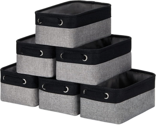 HNZIGE Storage Baskets for Storage Fabric Small Organizer Bins for Shelves,Collapsible Linen Baskets with Cloth Handles for Organizing Closet Nursery Home Shelves,Toy(Black&Gray,11.8" x 7.8" x 5.1")