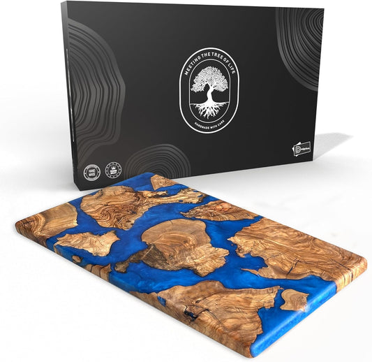 Handmade Olive Wood Resin Cutting Board, Charcuterie Boards for Housewarming Gifts, Resin Cheese Board, Decorative Cutting Board for Kitchen, Luxury Olive Wood Charcuterie Board