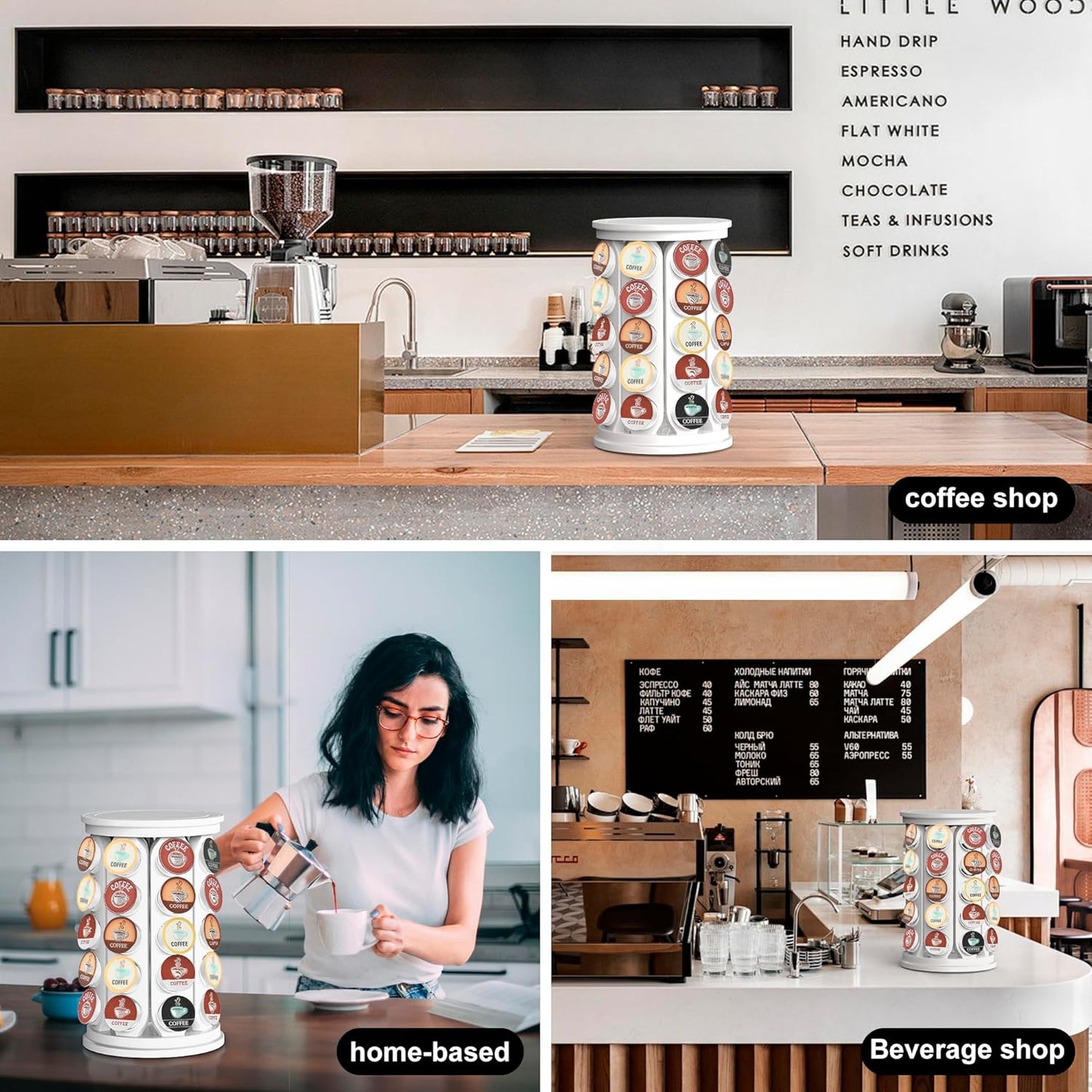 CEHNCEH Coffee Pod Carousel Organizer: Compatible with 40 Keurig K-Cup Pods, Large Compacity Coffee Capsule Holder, NEW Modern Design, Home or Office Kitchen Counter Organizer (White)