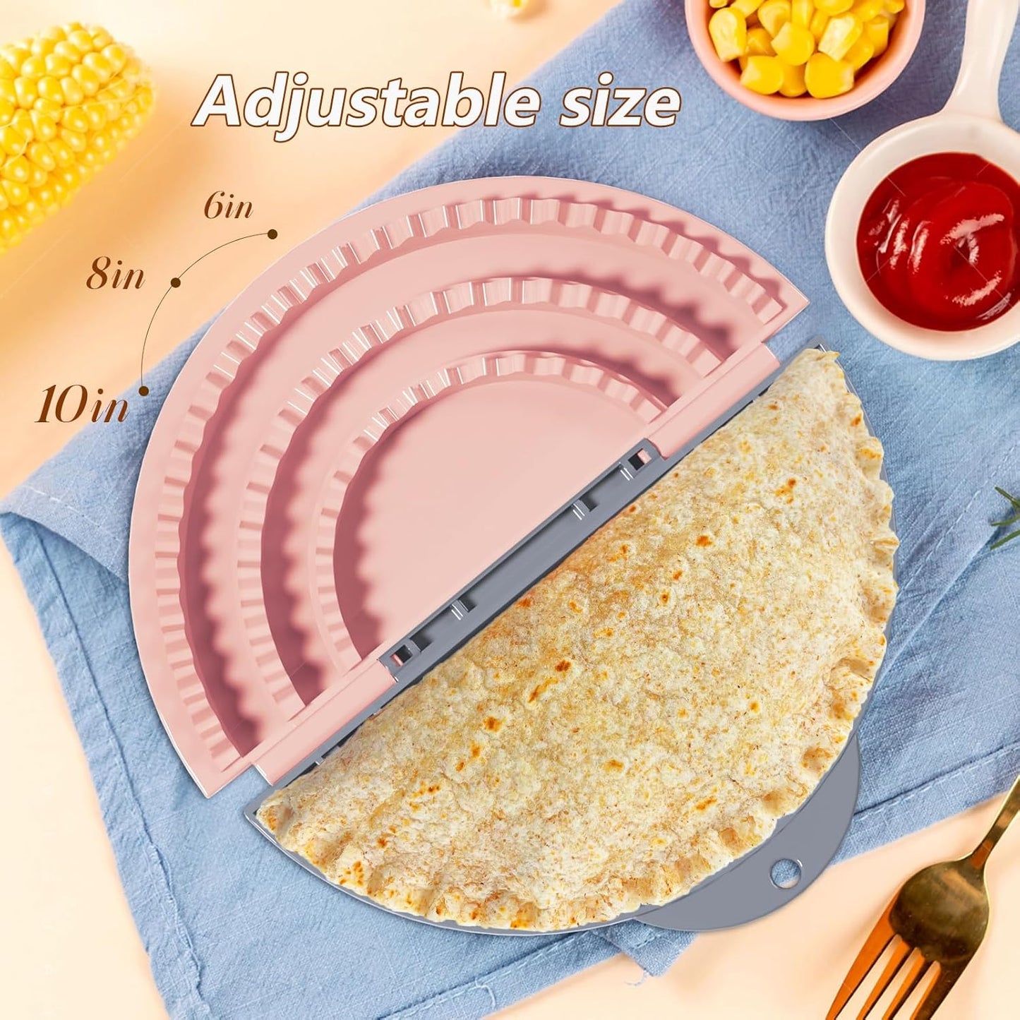 Tortilla Sealer,SELERS,Tacos tortilla crimper Maker Large,Removable & Adjustable 6"-8''-10" Crust,For Burritos,Pasties,Tortilla,Dumplings,Sandwich,Grey Pink (Grey Pink, 6"+8"+10")