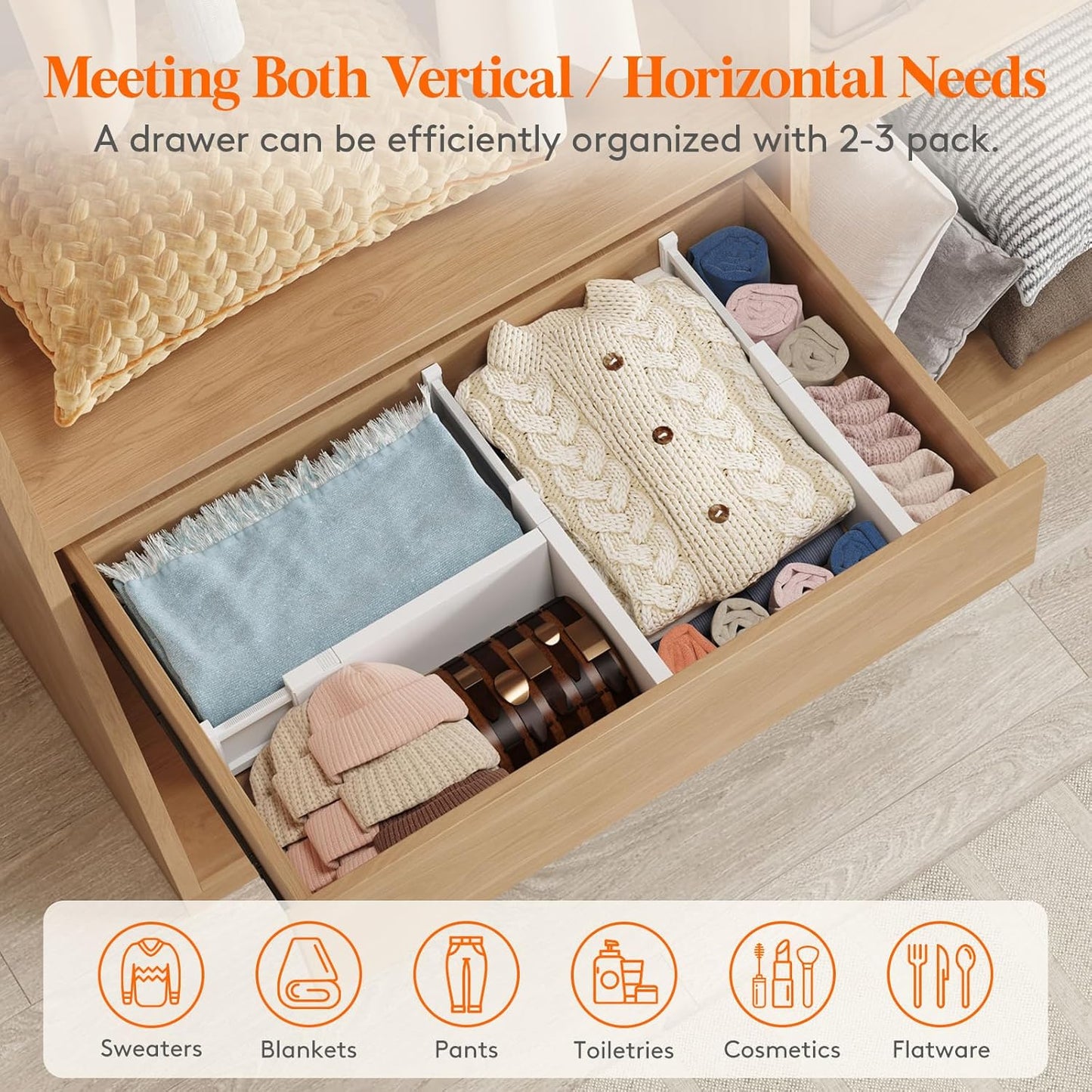 Lifewit 16 Pack Drawer Dividers 5" High, 13.5-22" Adjustable Clothes Organizers, Expandable Dresser Separators in Bedroom/Bathroom/Kitchen/Office