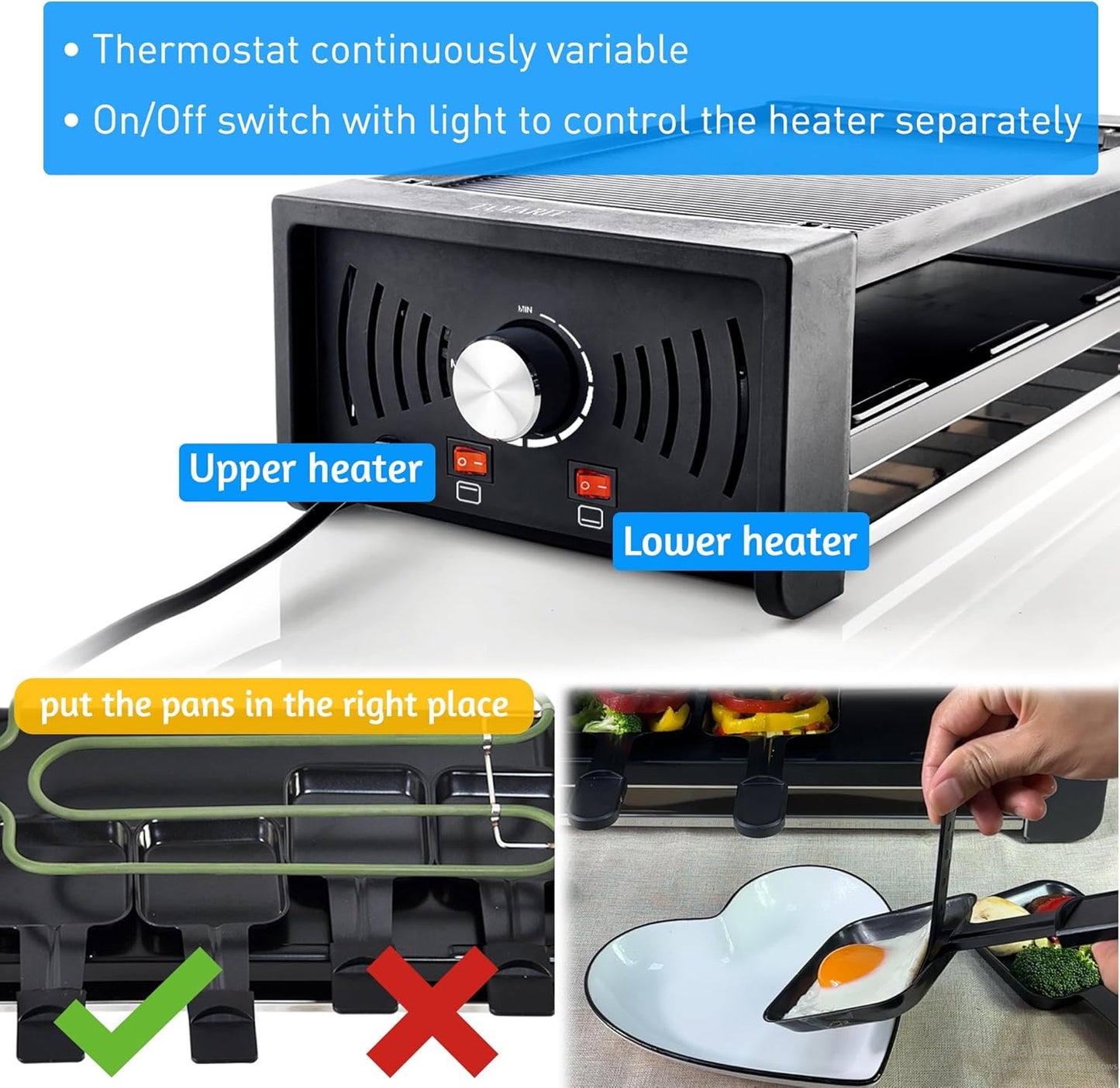 TAMARIT Raclette Party Grill Portable Indoor Electric Korean BBQ Grill 2 in 1 Raclette Table Grill with Nonstick Coating Grill Plate 4 Pizza Pans 8 Cheese Trays Upper & Lower Heater,PFAS-No