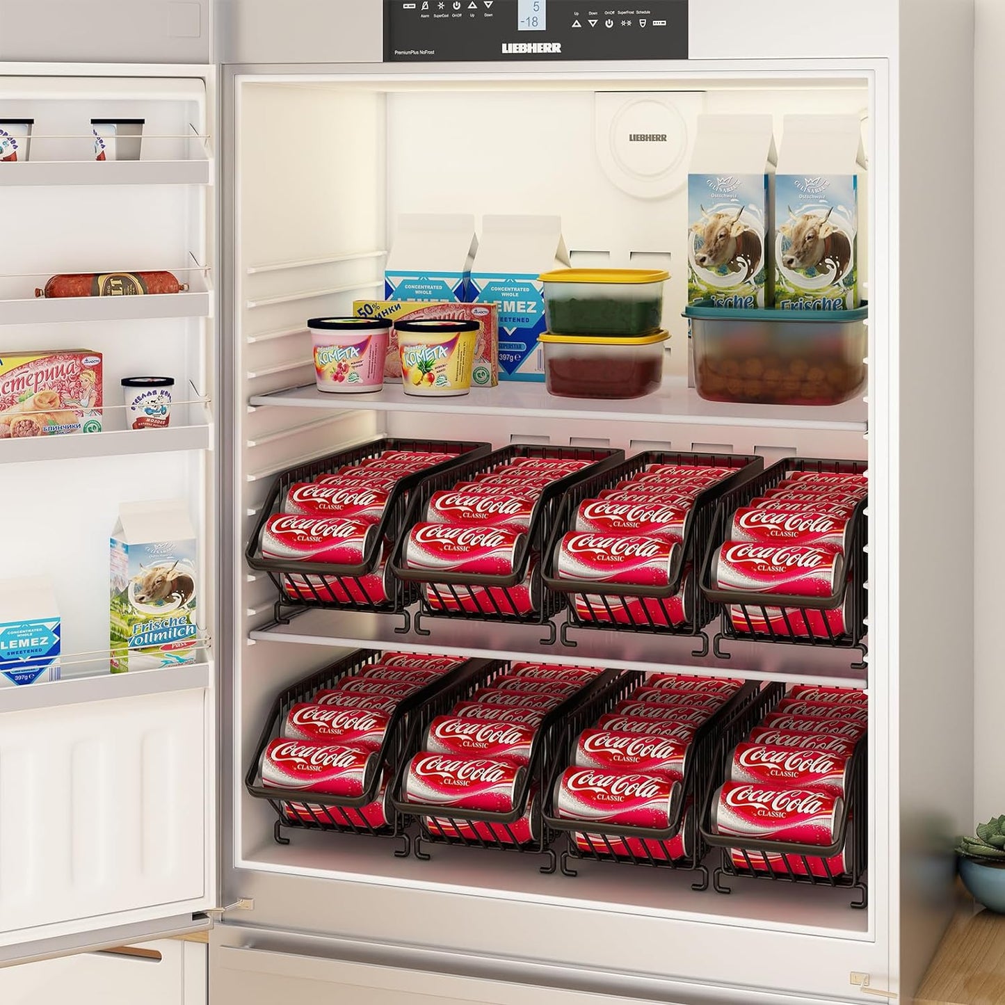 GILLAS 8 Pack Stackable Soda Can Organizer for Refrigerator, Can Holder Dispenser, Canned Food Storage Rack for Fridge, Kitchen, Countertops, Cabinets, Black