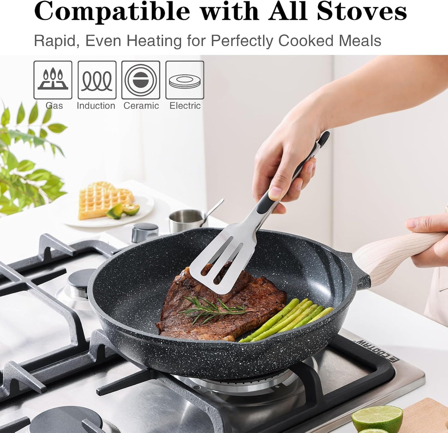 Nonstick Frying Pan Set, 3 Piece Skillet Set, Healthy Induction Cooking Pan, Stay-Cool Handle, Compatible with All Stovetops, PFOA Free (8, 9.5, 11 Inch)