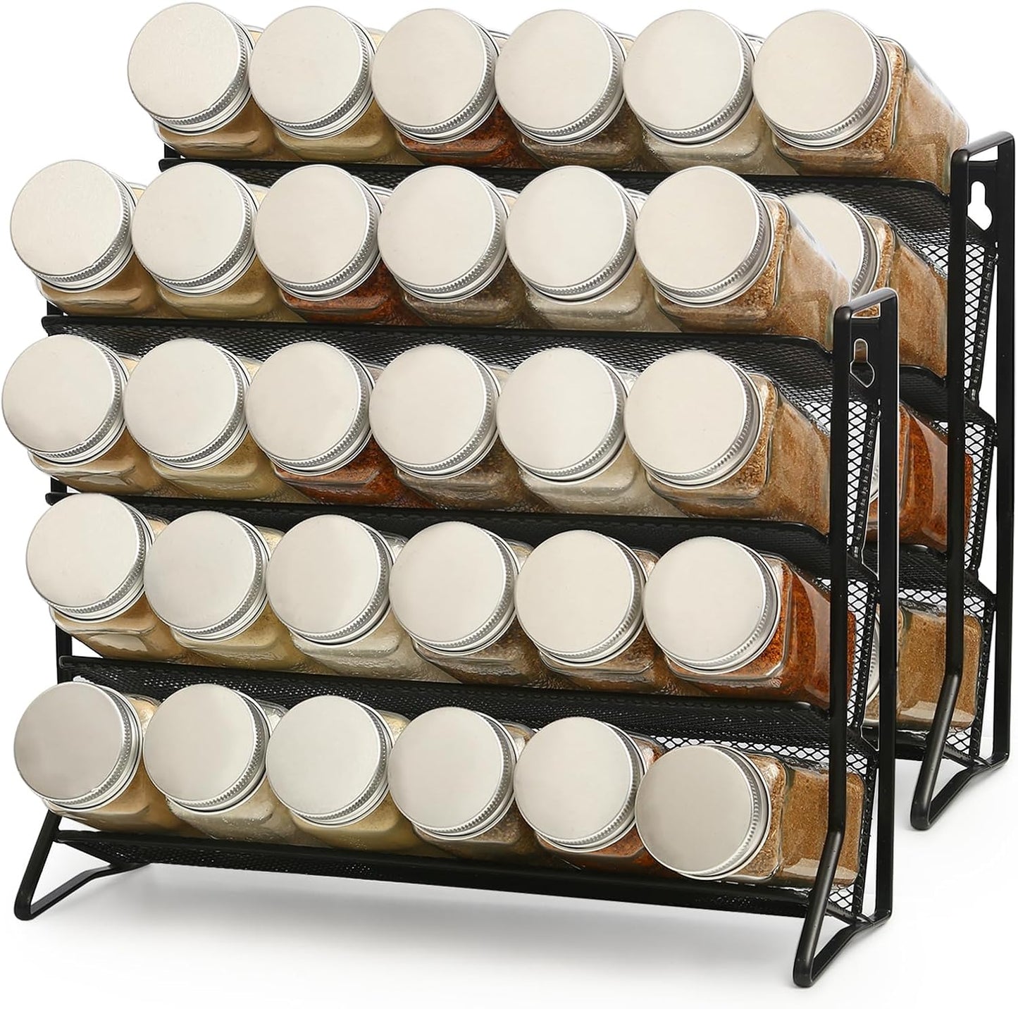 2PCS 4Tier Spice Rack for Counter Free Standing,Spice Rack for Inside Cupboard Hanging Wall Mounted Spice Seasoning Organiser Spice Jars Bottle Organizer for Kitchen Pantry（Black）