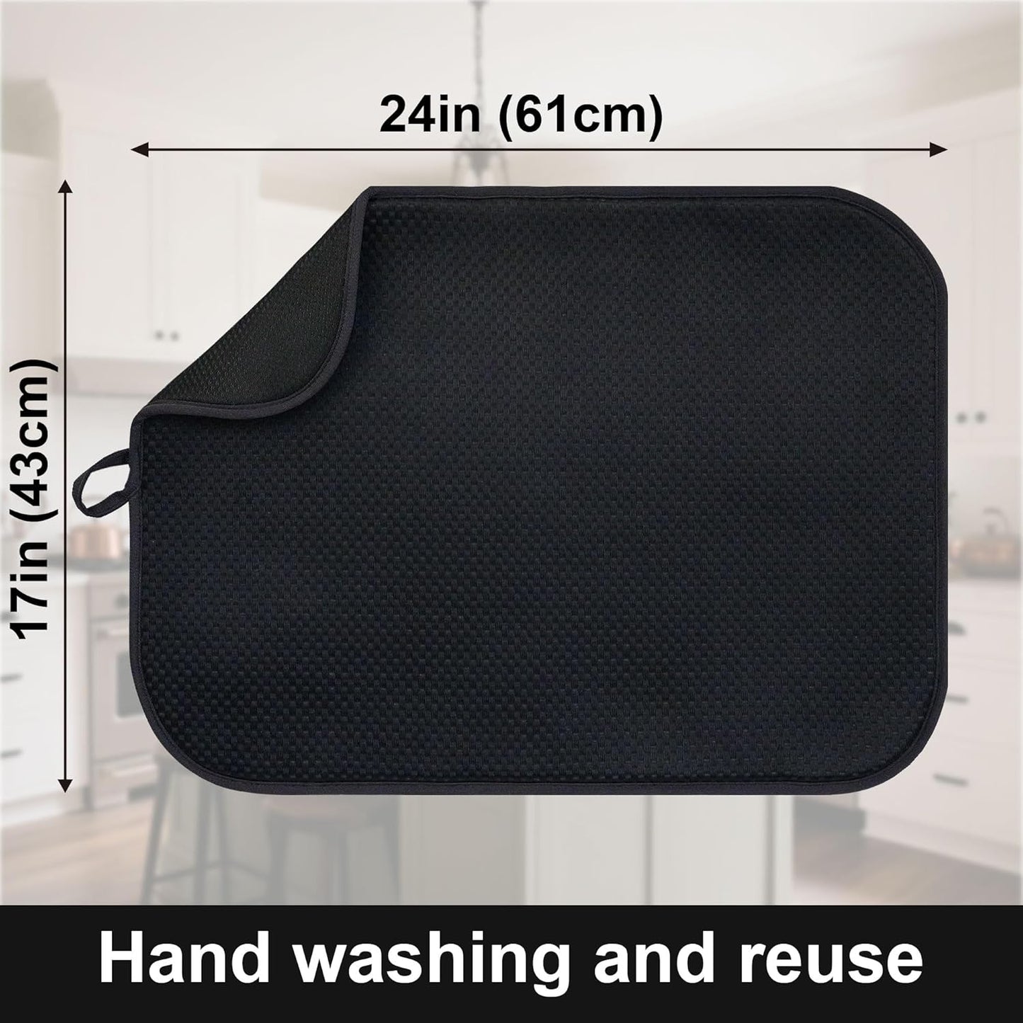 Black Dish Drying Mat XXL 17”x24” – Absorbent Kitchen Drying Mat for Kitchen Counter, Dish Rack Mat, Utensils, Pots & Pans – Dish Drying Pad, Drainer Mat, Dish Mats for Drying Dishes