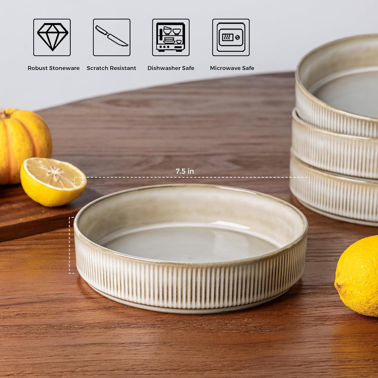 GBHOME 7.5'' Stoneware Pasta Bowls, Serving Bowls Set of 6 for Kitchen, Double Reactive Glaze Bowls for Fruit,Pasta,Salad,Oatmeal,Meal, Microwave Safe (6 pcs)