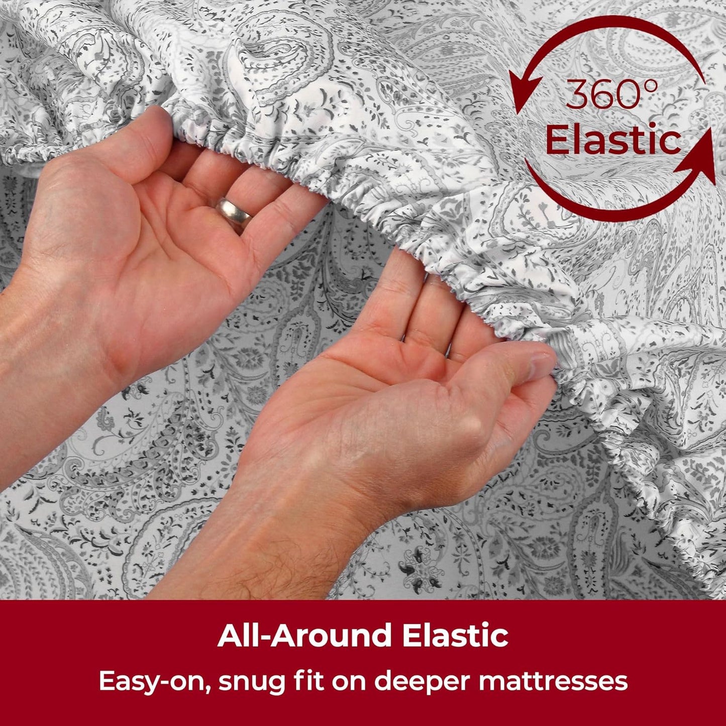 Mellanni Extra Deep California King Sheets - 4 PC Iconic Collection Bedding - Luxury, Ultra Soft, Cooling Bed Sheets - Wrinkle, Fade, Stain Resistant (Cal King, Paisley Gray)