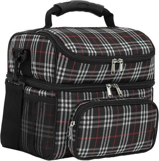 FlowFly Double Layer Cooler Insulated Lunch Bag Adult Lunch Box Large Tote Bag for Men, Women, With Adjustable Strap,Front Pocket and Dual Large Mesh Side Pockets