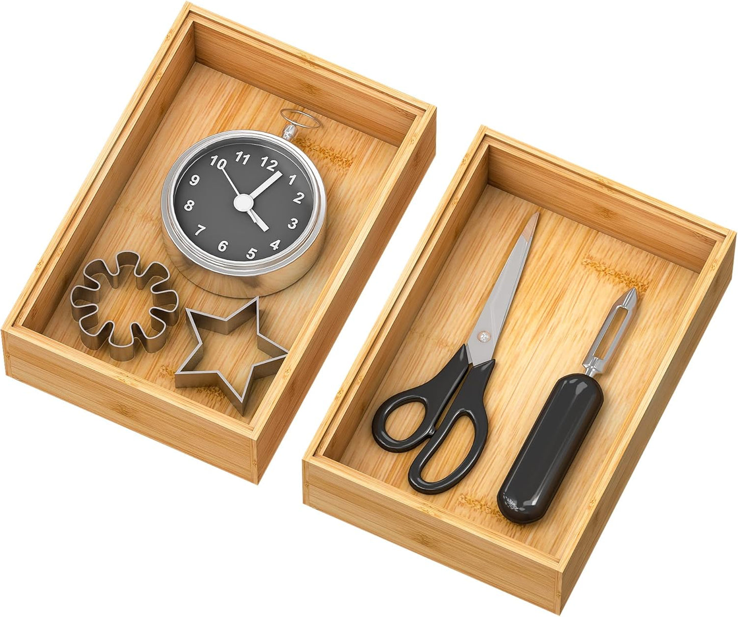 Bamboo Kitchen Drawer Organizer,Stackable Silverware Tray Utensil Organizer Cutlery Holder for Kitchen,Wooden Storage Box for Bathroom, Multi-Use Storage Bins Boxs Dividers for Office(9x6x2.5 inch）