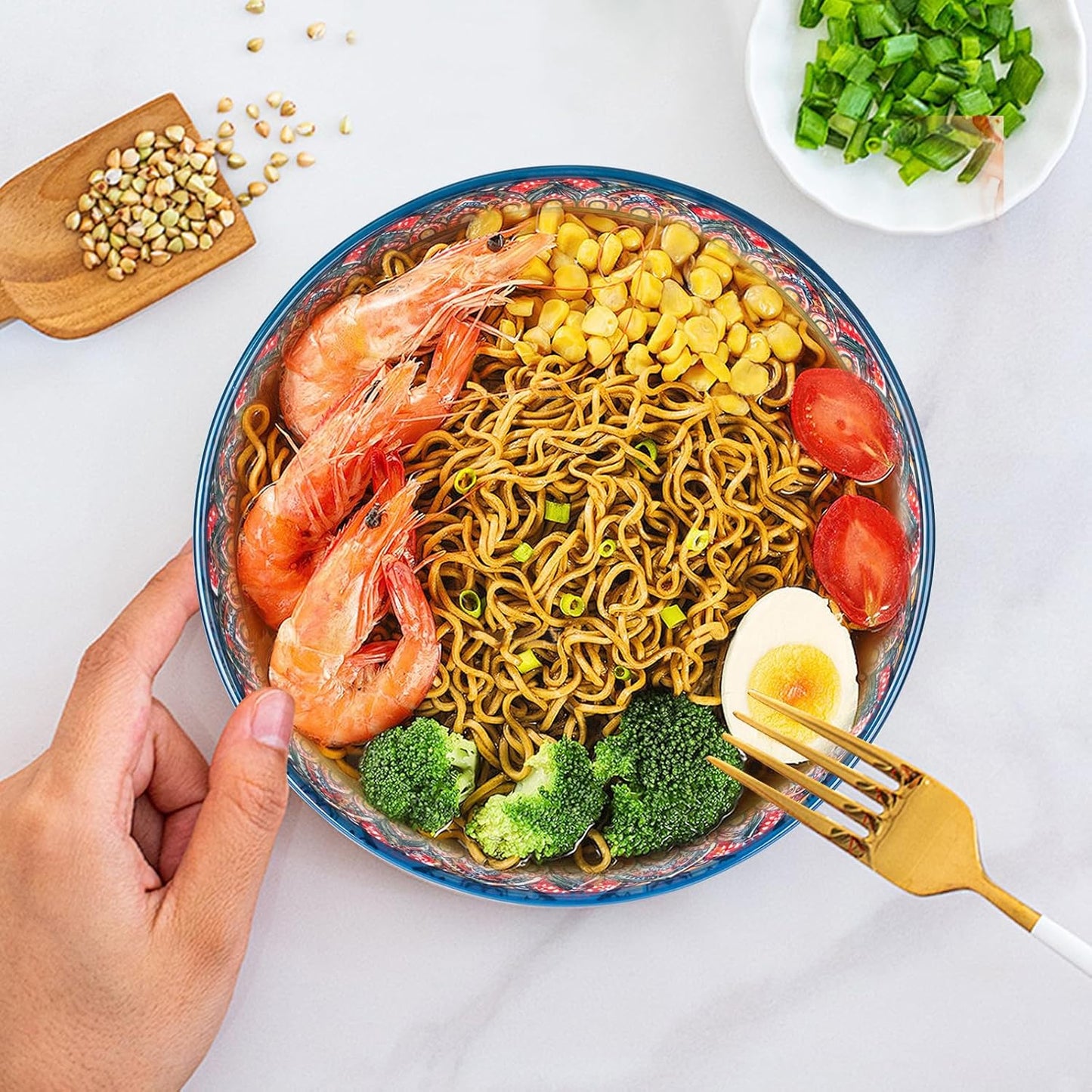 75 Oz Serving Bowls,Bohemian Style Large Porcelain Dishes for Entertaining Parties,Big Bowls for Eating Soup, Salad, Pasta, Fruit, Chips, 10.3 Inch Diameter (orange)