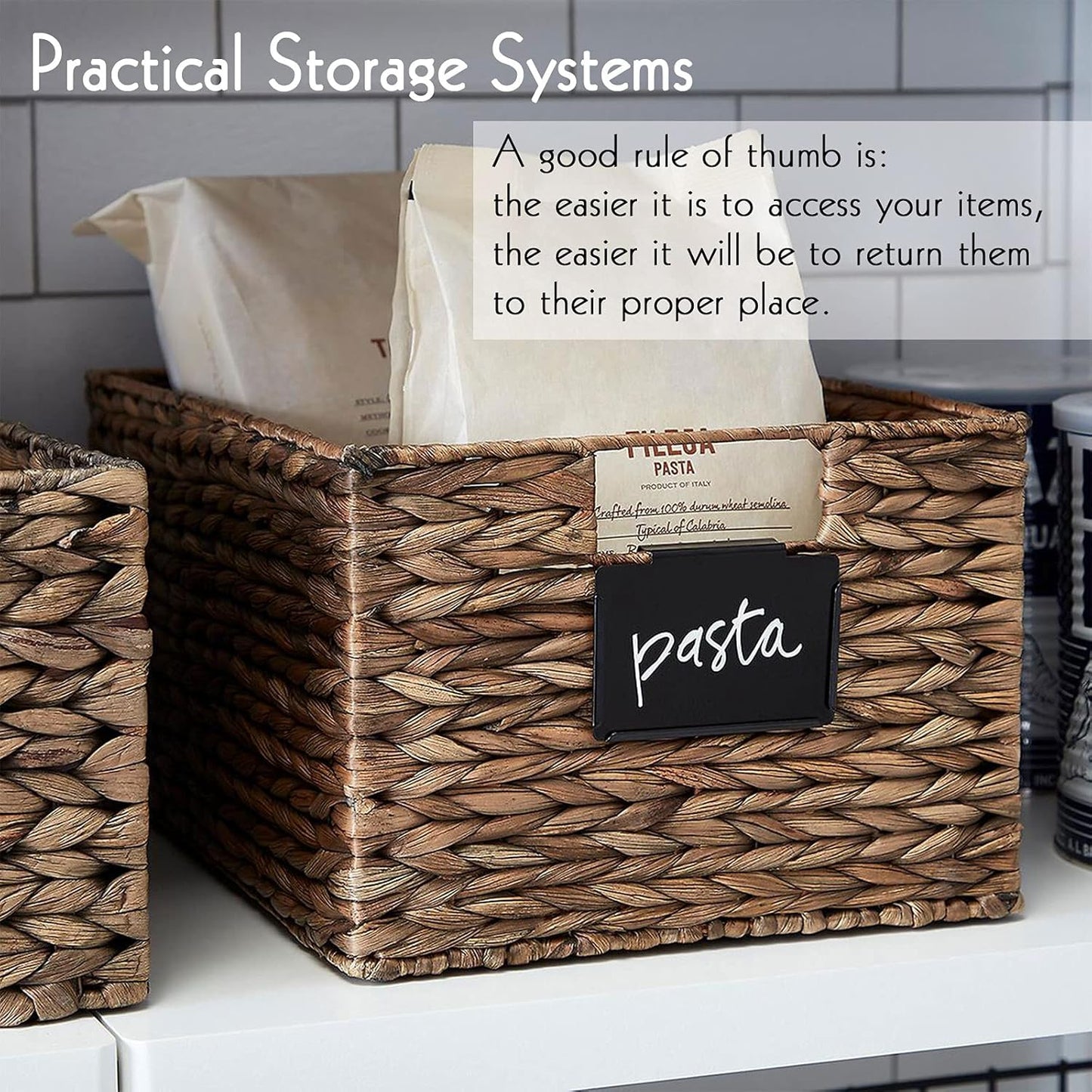 18 Pack Metal Pantry Baskets with Clips, Labels and 4 White Chalk Markers - Organization and Storage for Kitchen Bins