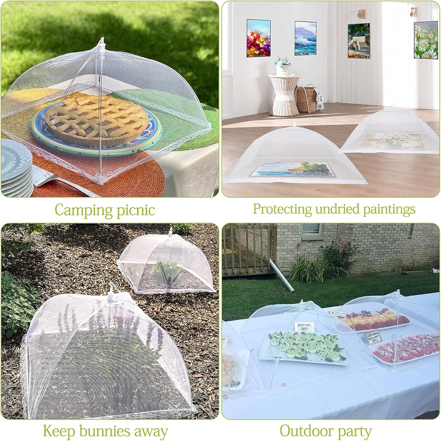 Food Cover Food Tent Set, 2 Extra Large 40"X24" and 6 Standard 17"X17" Mesh Food Covers for Outside, 8 Pack Collapsible, Reusable Pop-Up Umbrella Food Nets for Picnics, Outdoor Camping, Parties, BBQ
