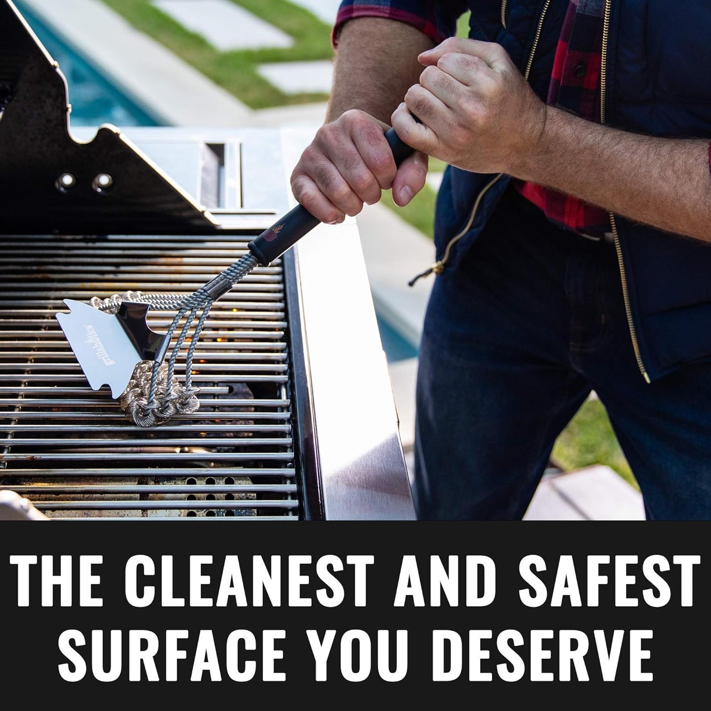 Grillaholics Grill Brush for Outdoor Grill - Safe Bristle Free BBQ Brush with Built-in Scraper – The Perfect Grilling Accessory for Cleaner Grilling
