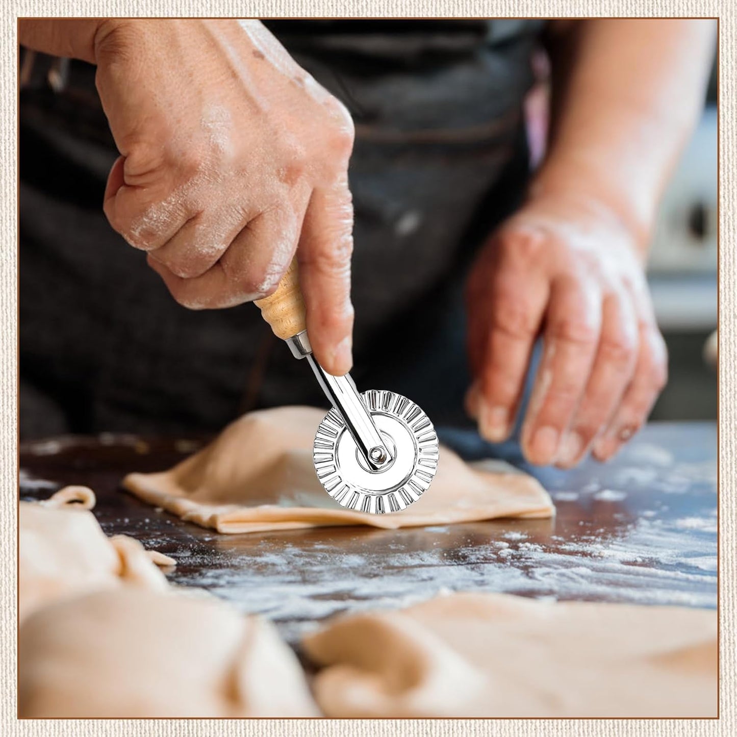 Long Handle Small Cutter Wheel - Exquisite Wooden Handle, Perfect for Pasta, Pizza, Ravioli, Cookie - Versatile Crinkle and Biscuit Cutter for Effortless Slicing