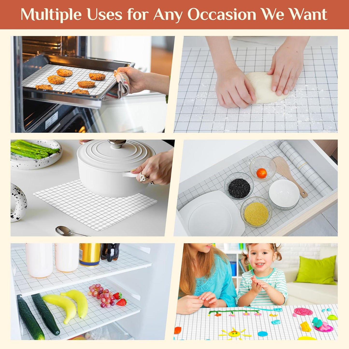 Silicone Baking Mat, 16 IN x 6 FT Free Cutting Baking Sheet,Non-Stick Reusable Dough & Pastry Mat,Non-Slip Silicone Mat Roll for Air Fryer Liner,Freeze Dryer,Oven Baking Pan,Kitchen Counter