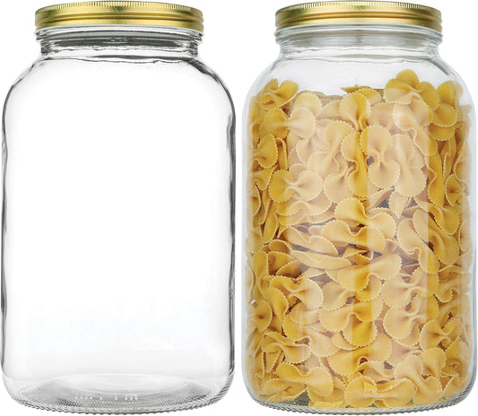 kitchentoolz 2 Pack - 1 Gallon Glass Mason Jar Wide Mouth with Airtight Metal Lid - Safe for Fermenting Kombucha Kefir - Pickling, Storing and Canning- BPA-Free Dishwasher Safe- Made in USA