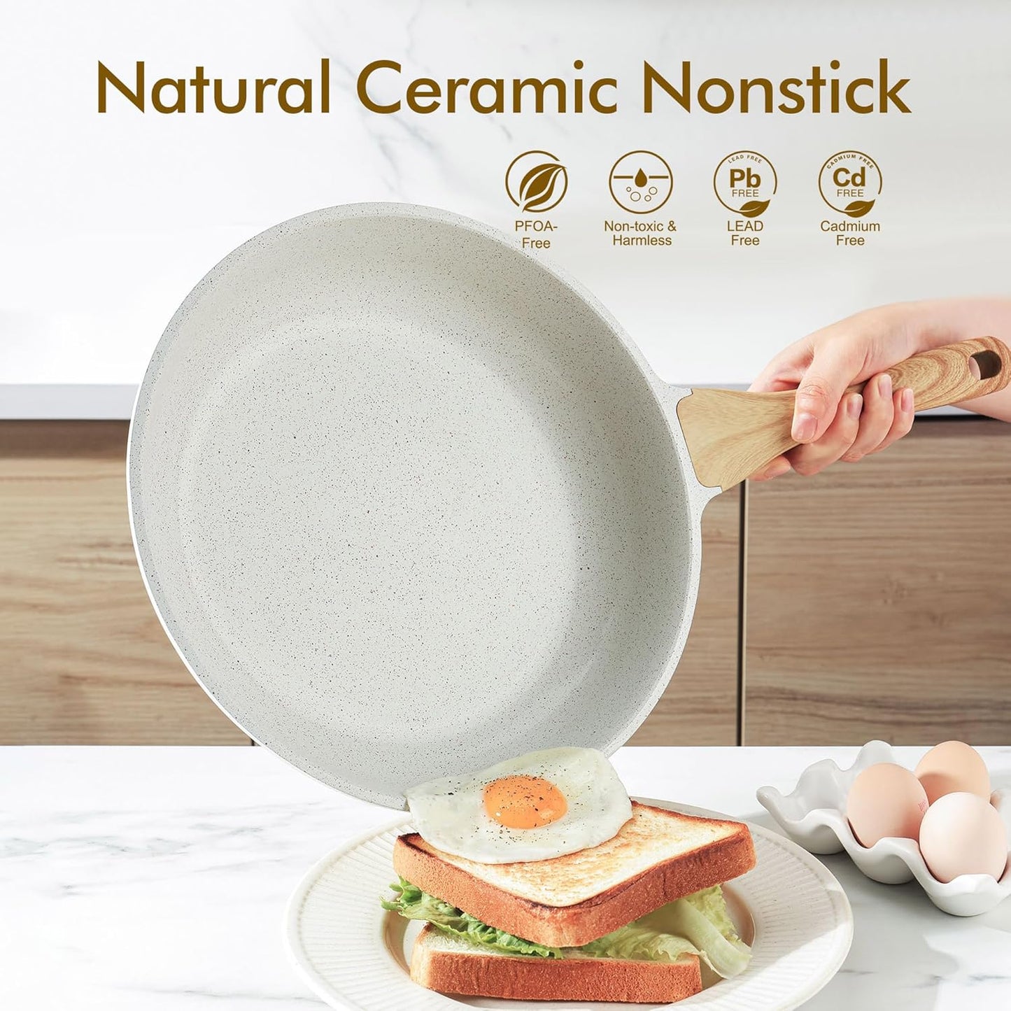 SENSARTE Nonstick Ceramic Frying Pan Skillet, 11 Inch Omelet Pan, Healthy Non Toxic Induction Compatible Egg Pan with Heat Resistant Handle, PTFE and PFAS-Free