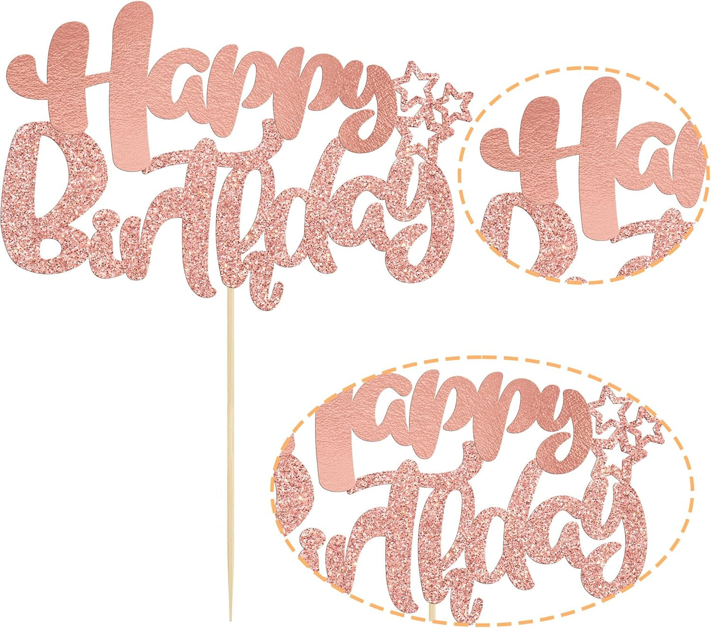 Ephlyn 1Pcs Happy Birthday Cake Topper Glitter Cake Pick for Celebrating Anniversary Theme Party Cake Decorations Supplies Rose Gold