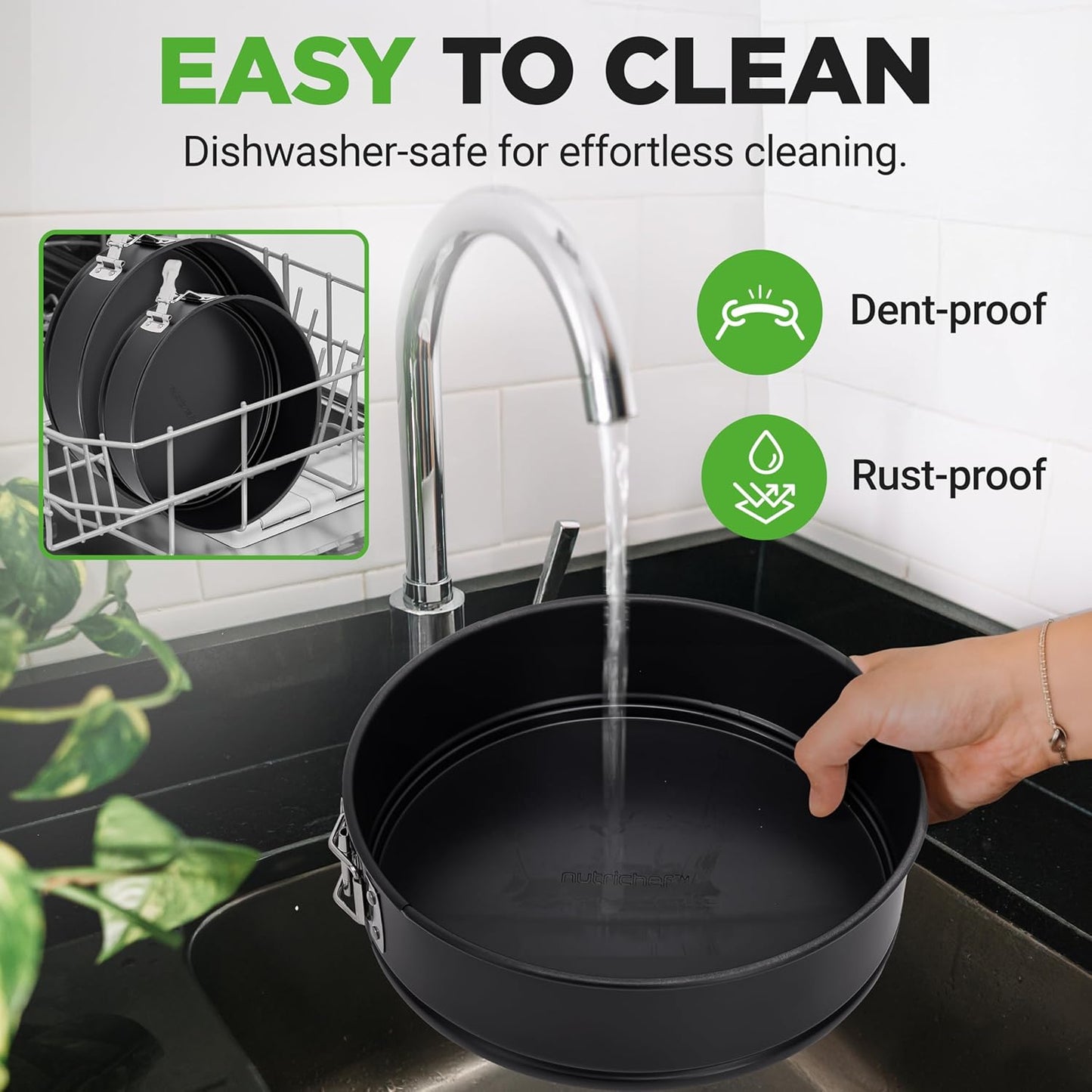 NutriChef 3 Piece Nonstick Springform Pan Set | 3 Tiered Sizes 6, 8 & 10 Inch Pans | Carbon Steel Cheesecake Pans | Stainless Steel Clasps | Oven Safe to 450 F | Includes 300 Parchment Papers | Black