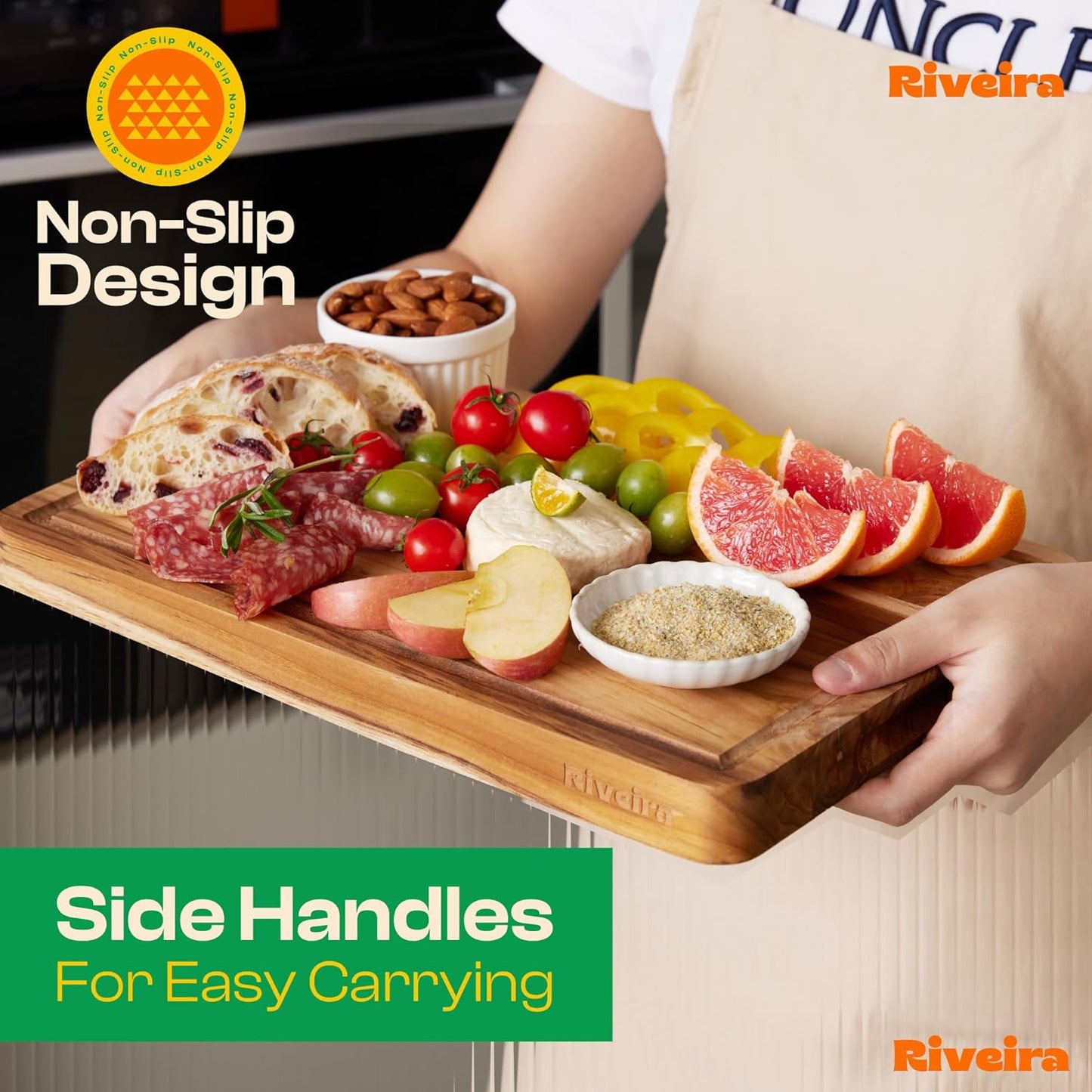 Riveira Teak Wood Cutting Board – Gourmet Teak Grandeur: 24 x 18 Wooden Cutting Board – Natural Wooden Cutting Boards For Kitchen Decorative – Innovative Juice Grooves Teak Wooden Chopping Board