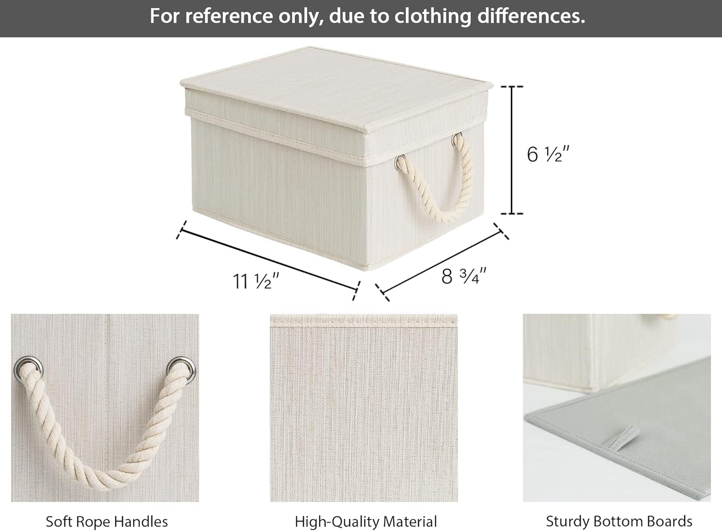 StorageWorks Storage Bins with Lids, Decorative Storage Boxes with Lid and Soft Rope Handles, Foldable Storage Baskets for Closet, Shelves, Stackable, Mixing of Beige, White & Ivory, Medium, 3-Pack