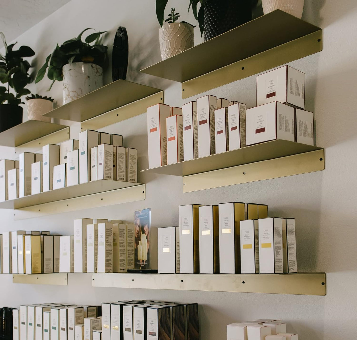 DIY CARTEL Linear Floating Shelf - Forged USA Steel - Industrial Heavy Duty Metal Wall Mounted Modern Rustic Shelf - Made in The USA (48-in X 8-in Powder Coated Gold)