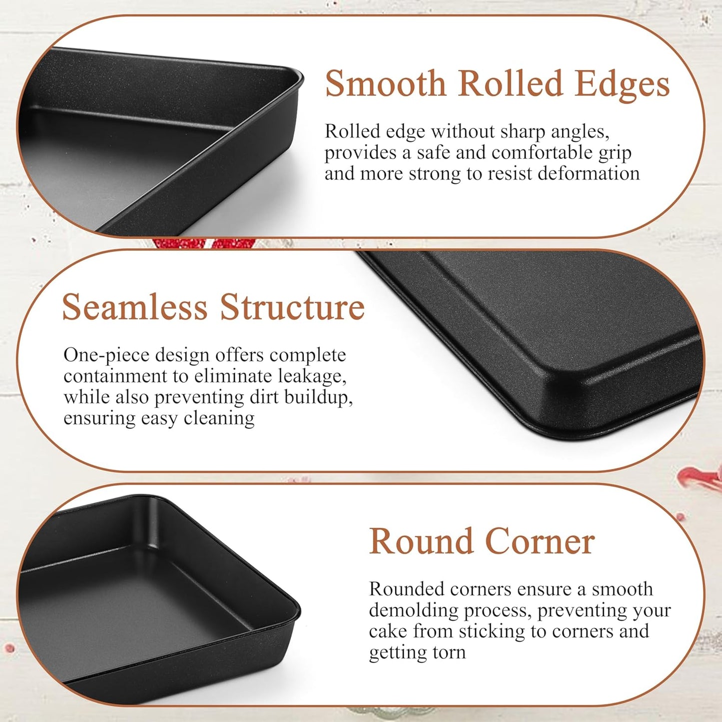 LIANYU Non-stick Baking Cake Pan, 12⅓ x 9¾ x 2 Inch Lasagna Brownies Bread Casseroles Pan, Stainless Steel Rectangle Bakeware for Toaster Oven, Non-Toxic & Healthy Coating, Easy Release