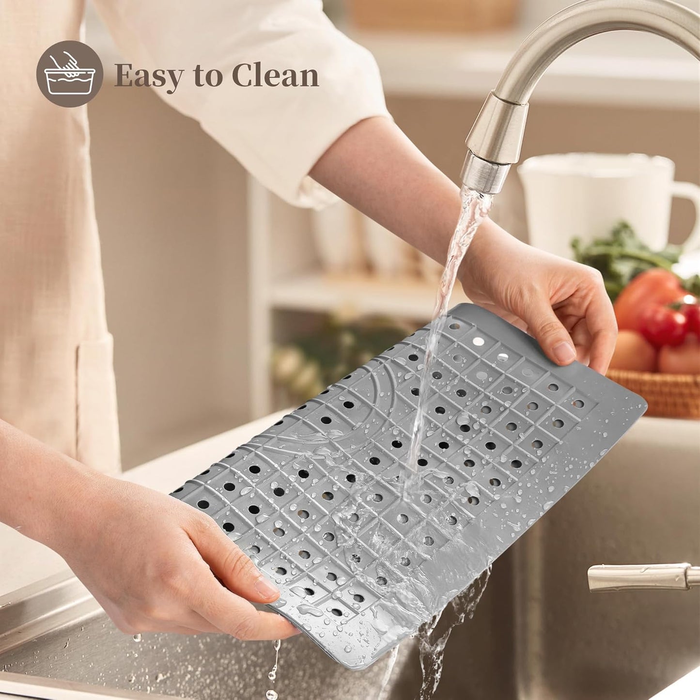 WILLKOMMEN Kitchen Sink Mat, 12" x 10" Rectangular Sink Protector Pad, Fast-Draining Grid Design Liner, Dish Drying Mat 2 Pack Grey