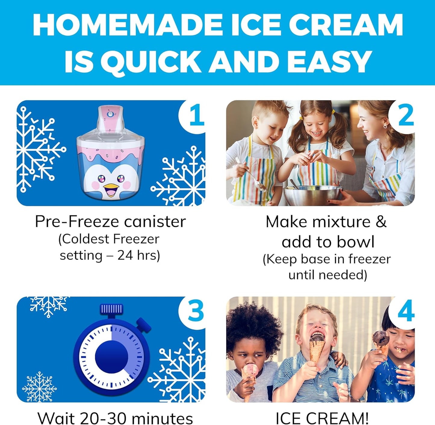 1.2 Quart Penguin Electric Ice Cream Maker Machine for Kids – Best Countertop Ice Cream Machine for Homemade Soft Serve, Sorbet, Gelato, Frozen Yogurt – Fun & Easy Desserts for Families, Easy To Clean