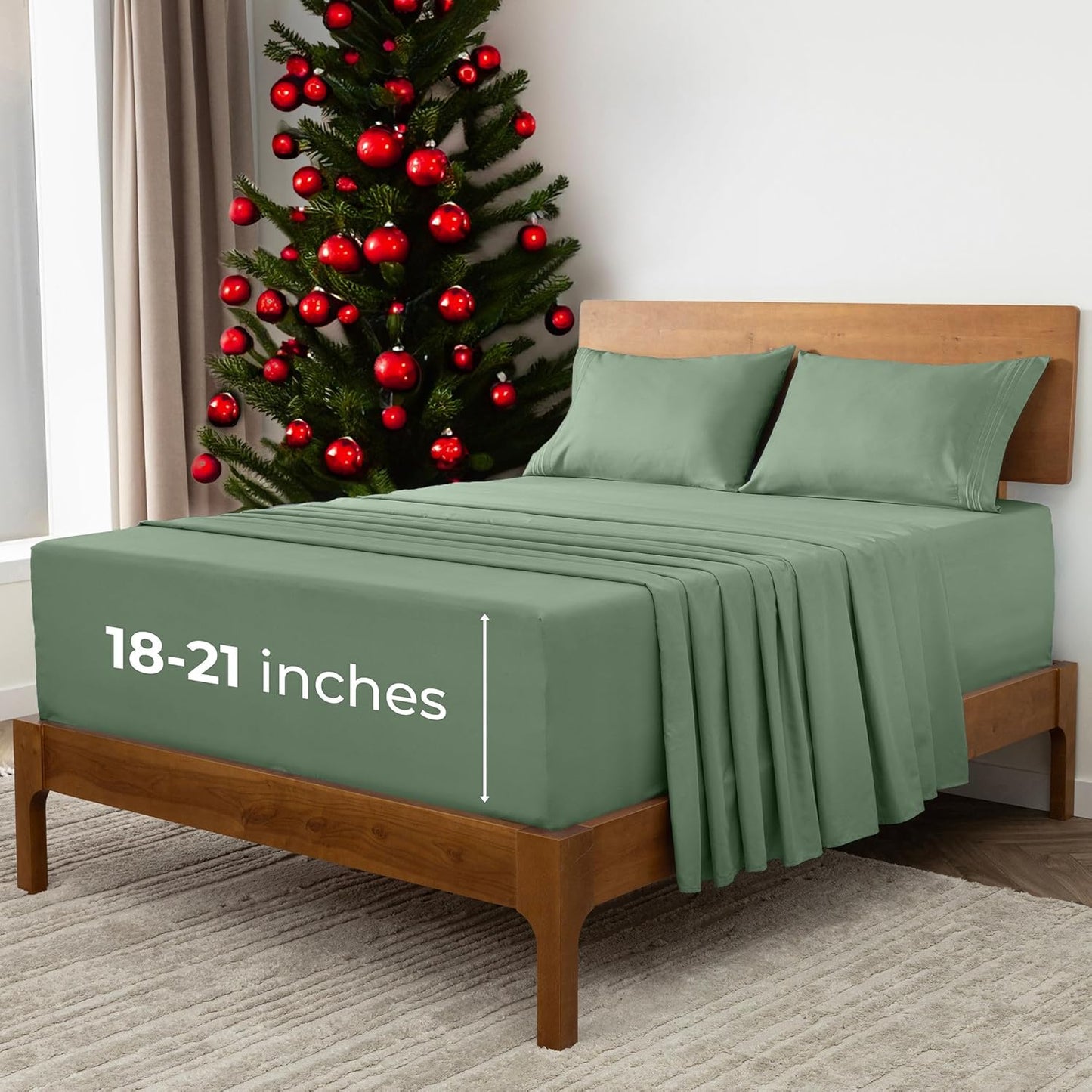 Mellanni Extra Deep Full Sheets - 4 PC Iconic Collection Bedding - Hotel Luxury, Ultra Soft, Cooling Bed Sheets - Wrinkle, Fade, Stain Resistant (Full, Sage)