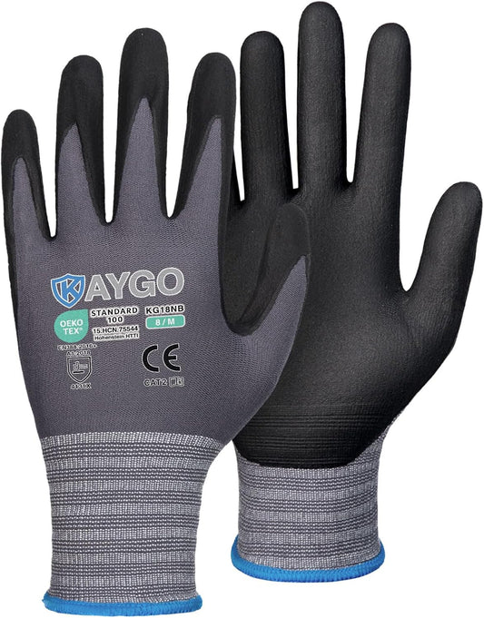 KAYGO Safety Work Gloves MicroFoam Nitrile Coated, 60 Pairs KG18NB,Seamless Knit Nylon Glove for Men and Women, Ideal for Automotive,Warehouse,Construction (Medium,Gray)