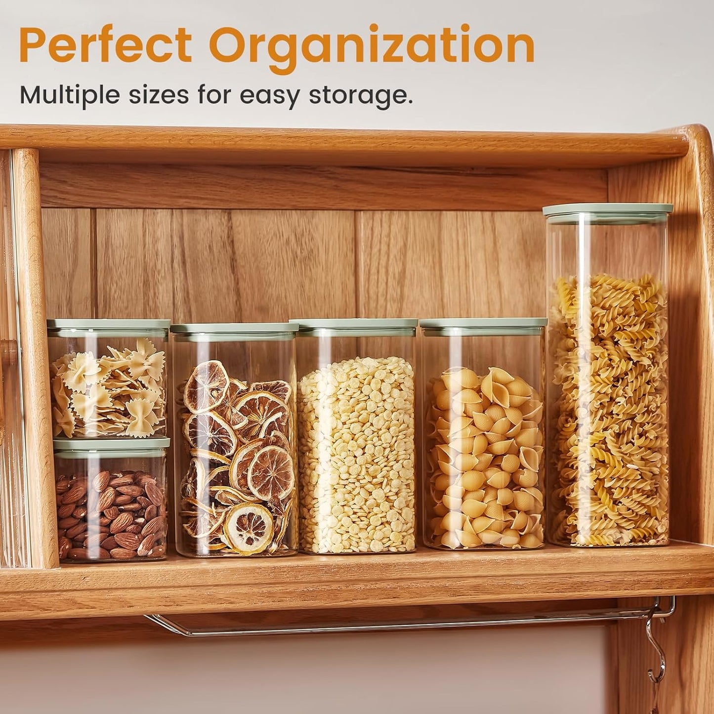 Square Glass Food Storage Jars with Lids[Set of 5], Perfect for Pasta, Cookies, Nuts, Coffee, Cereal, Flour,Organize Your Kitchen with these BPA-Free Glass Jars with Silicone Lids